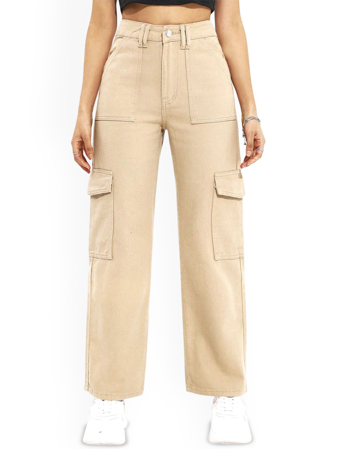 NUCOUTHS Women Jean Regular Fit High-Rise Cargos Jeans