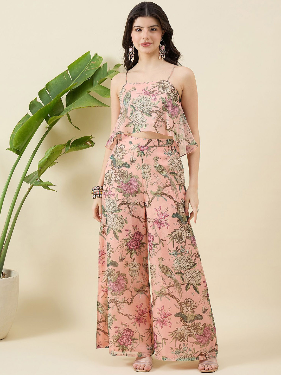 Aritri Women Floral Printed Sleevless Top with Palazzo Co-Ords