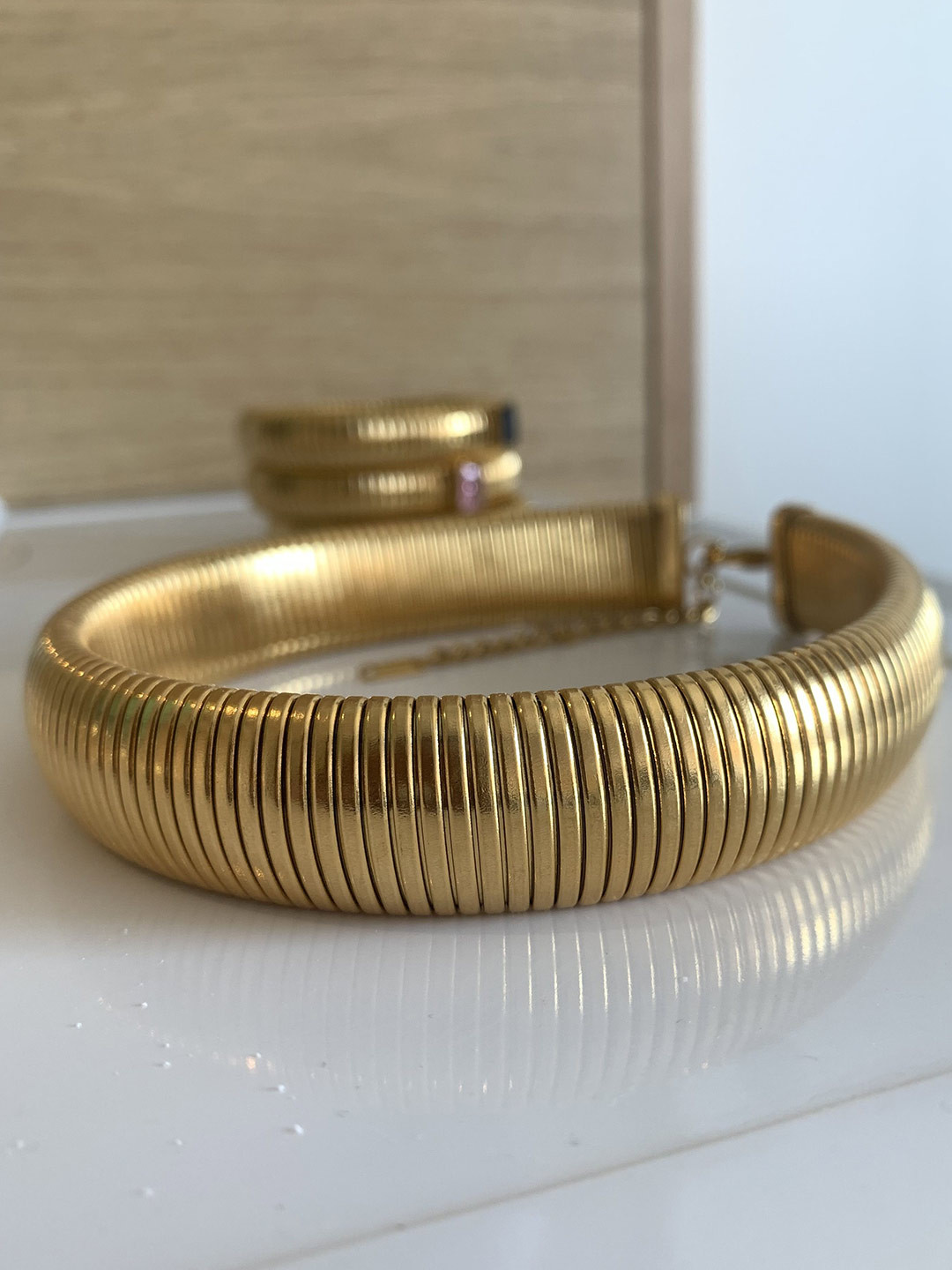 Amossh Stainless Steel18K Gold Plated Anti Tarnish Choker Statement Necklace