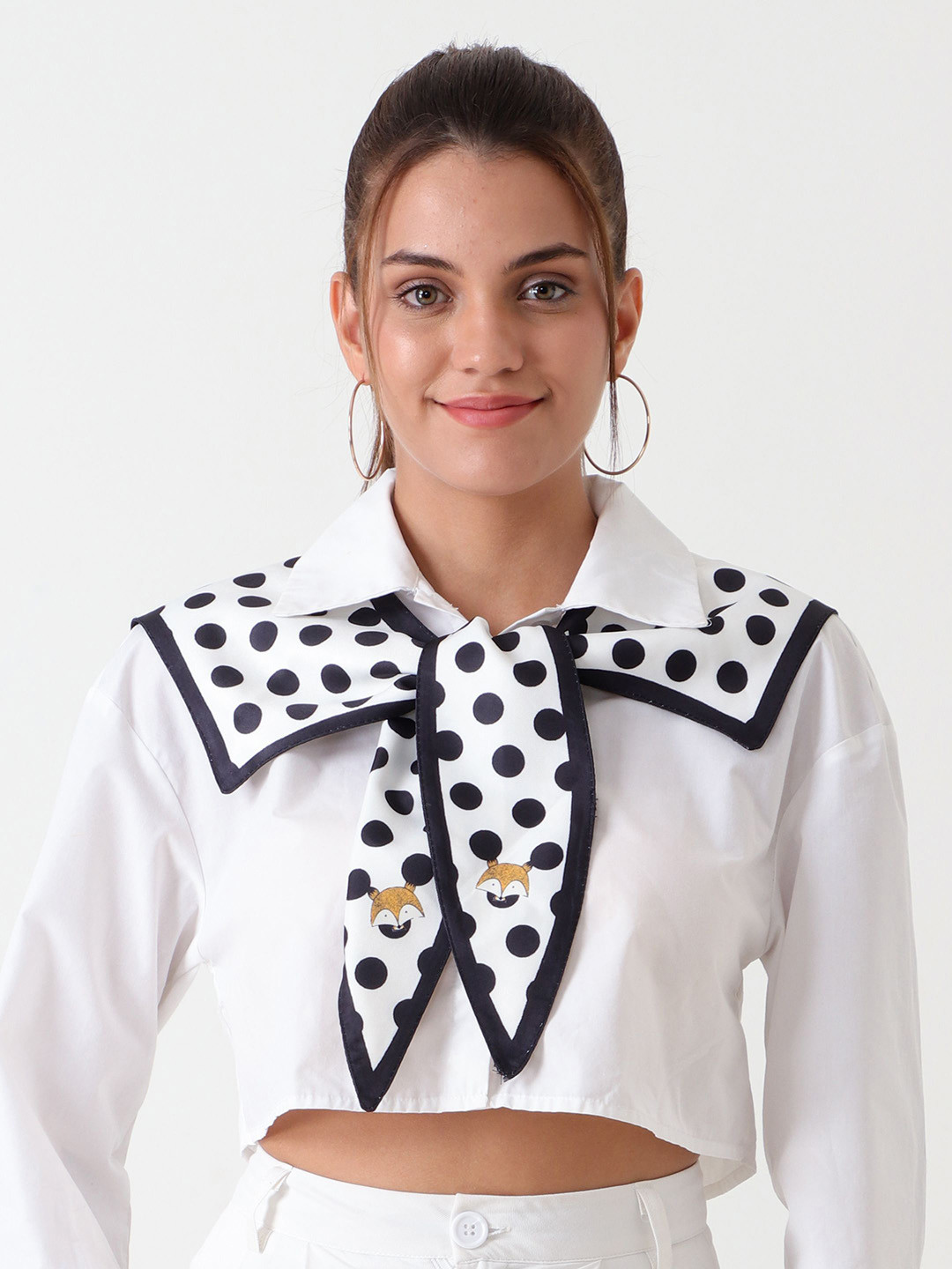 Beau Design Women Polka Dot Printed Greek Key Pattern Satin Scarf