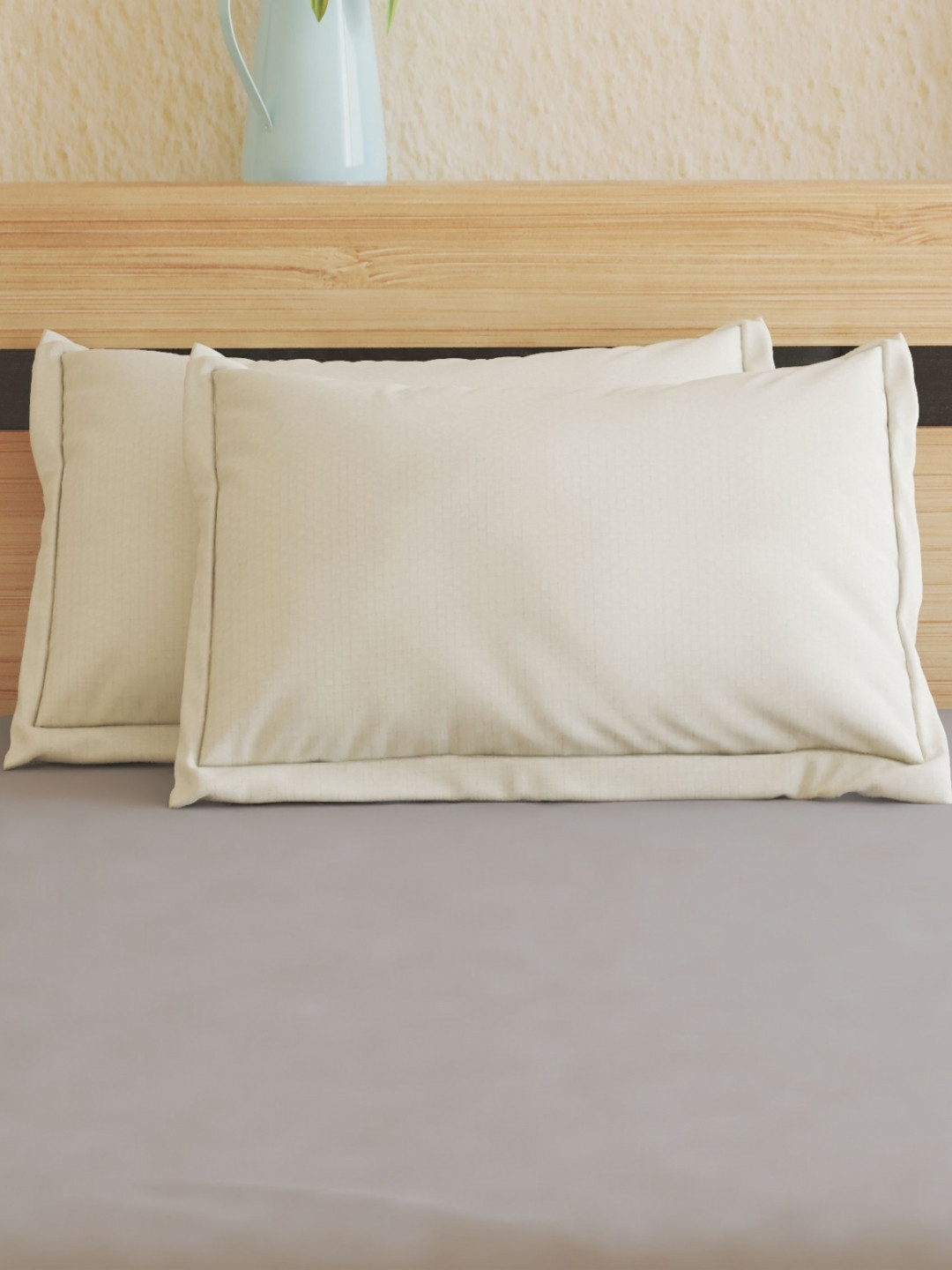 Home Centre Off White 2 Pieces Pure Cotton Rectangle Pillow Covers