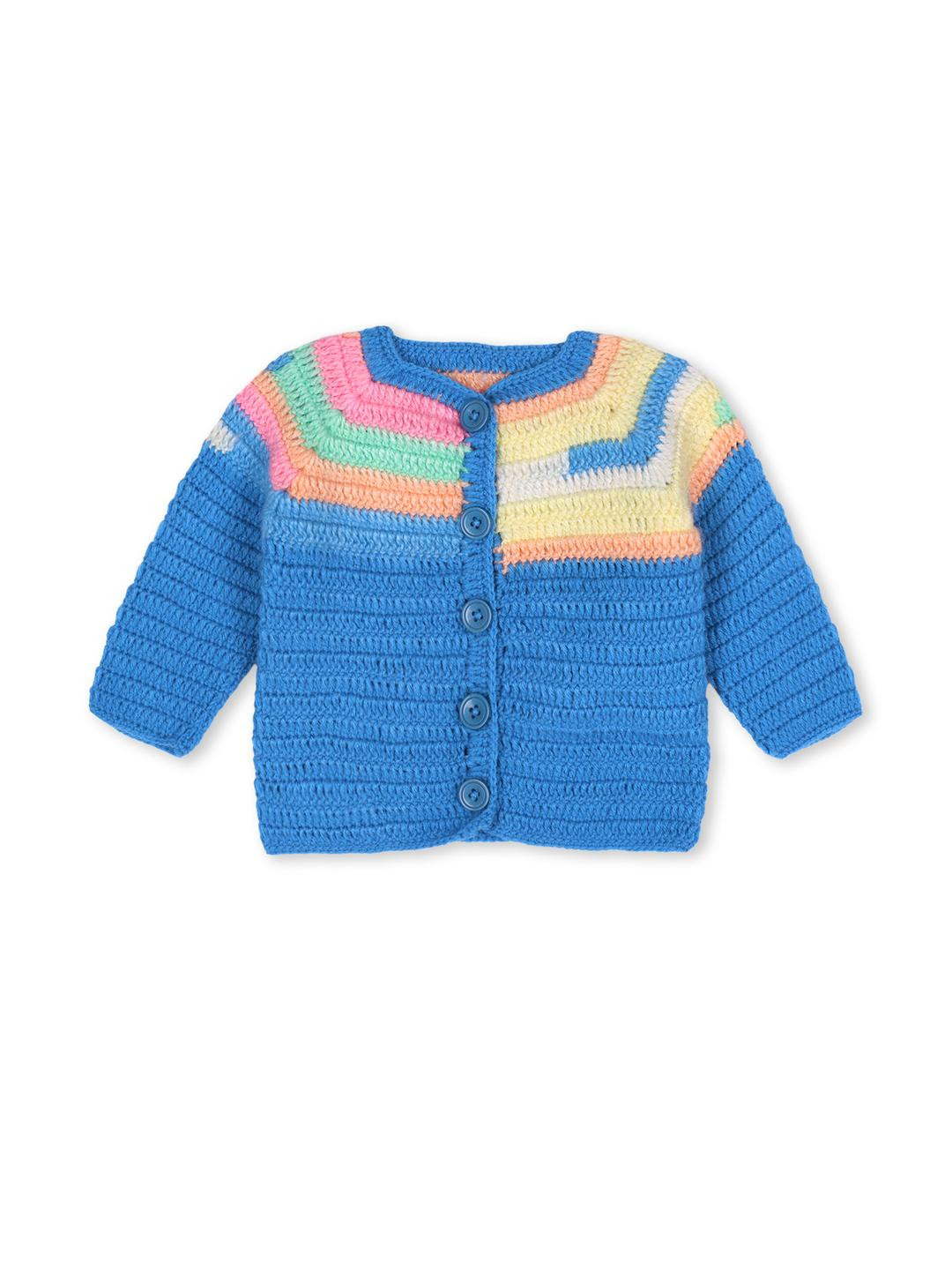 Star Lath Unisex Kids Blue Woollen Long sleeves Sweater Vest