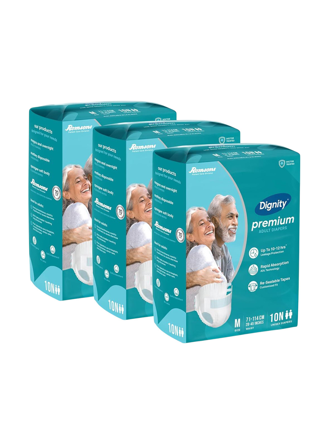 Dignity Set Of 3 Disposable Adult Diapers - 10 Pcs Each - M