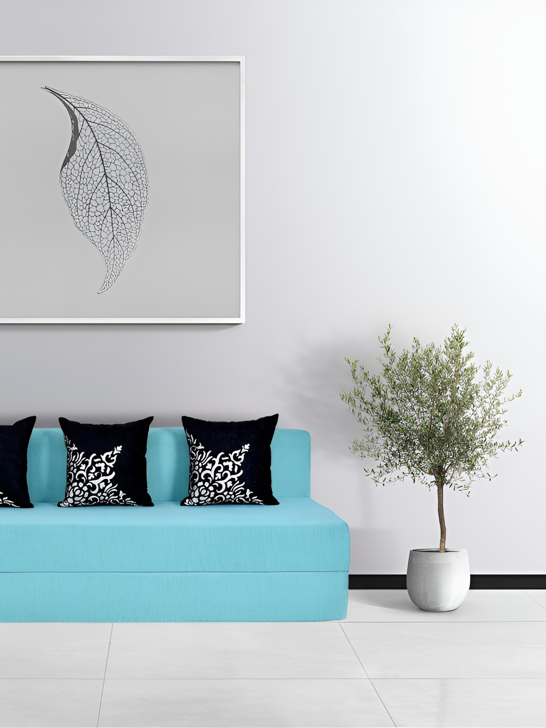 FRIENDS LIFE Blue 3 Seater Matte Inflatable Sofa Cum Bed With Pillows