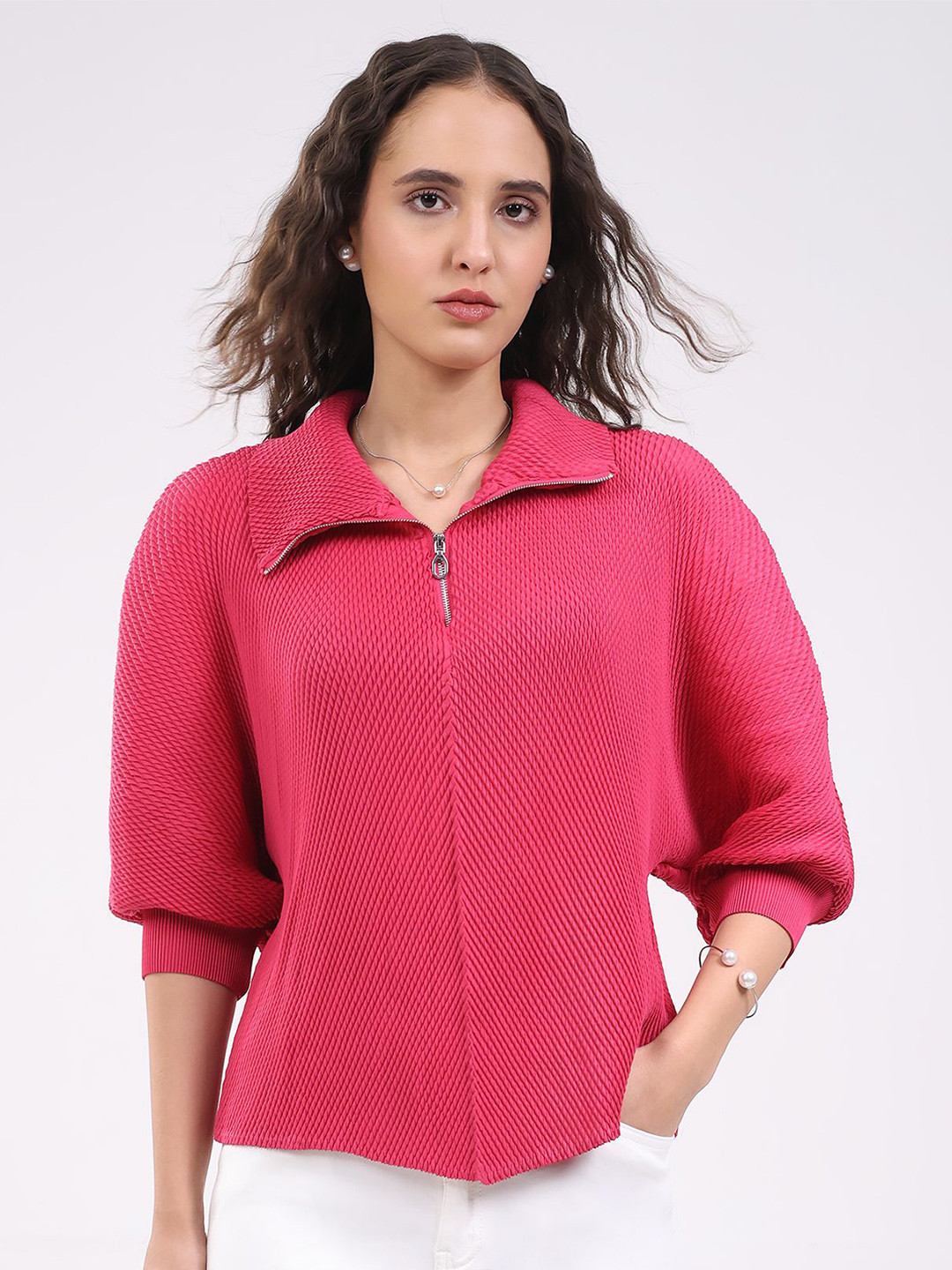 Global Republic Women Textured Batwing Sleeves Top