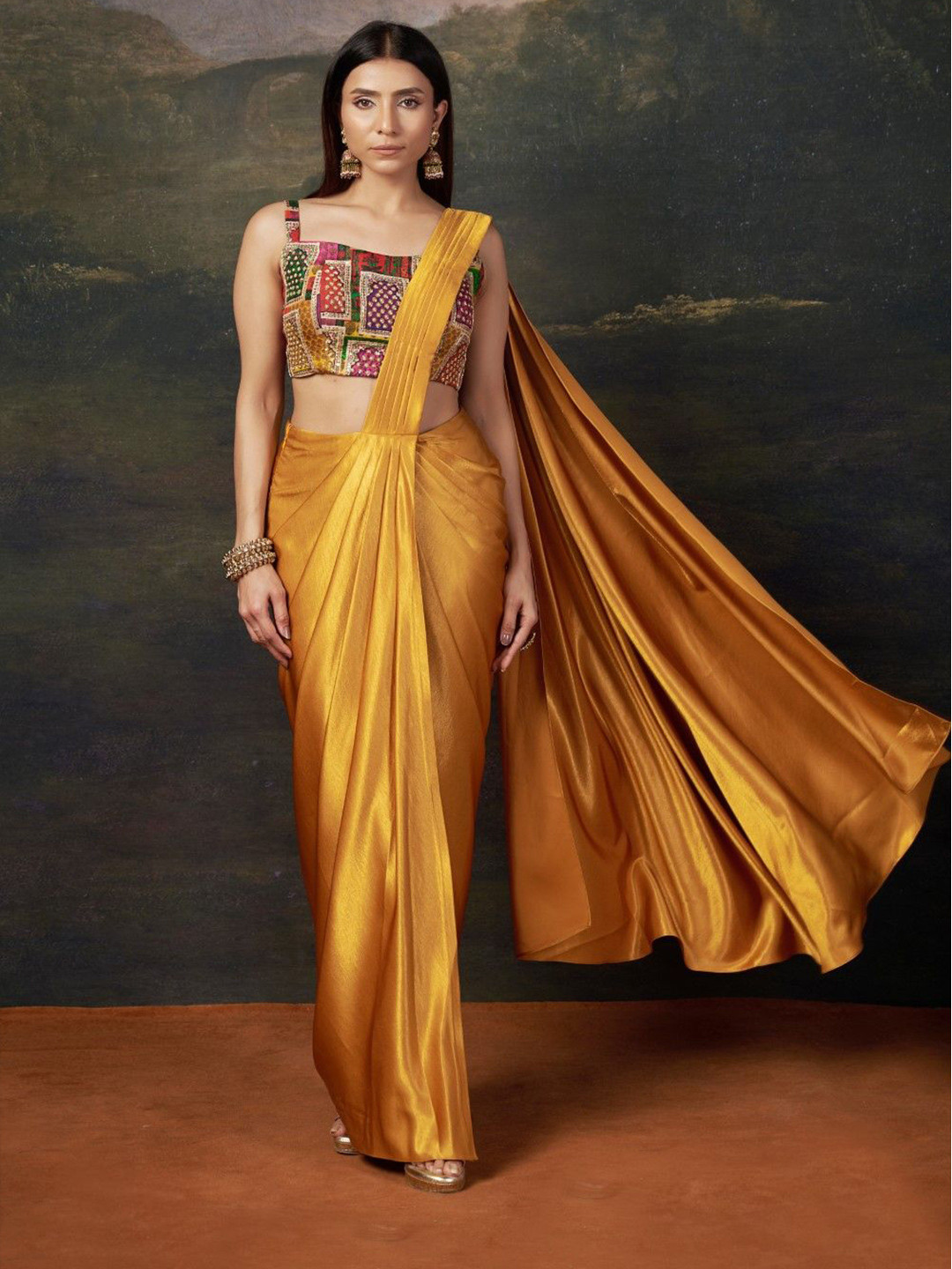 THETAA Hand-Embroidered Pre-Draped Saree