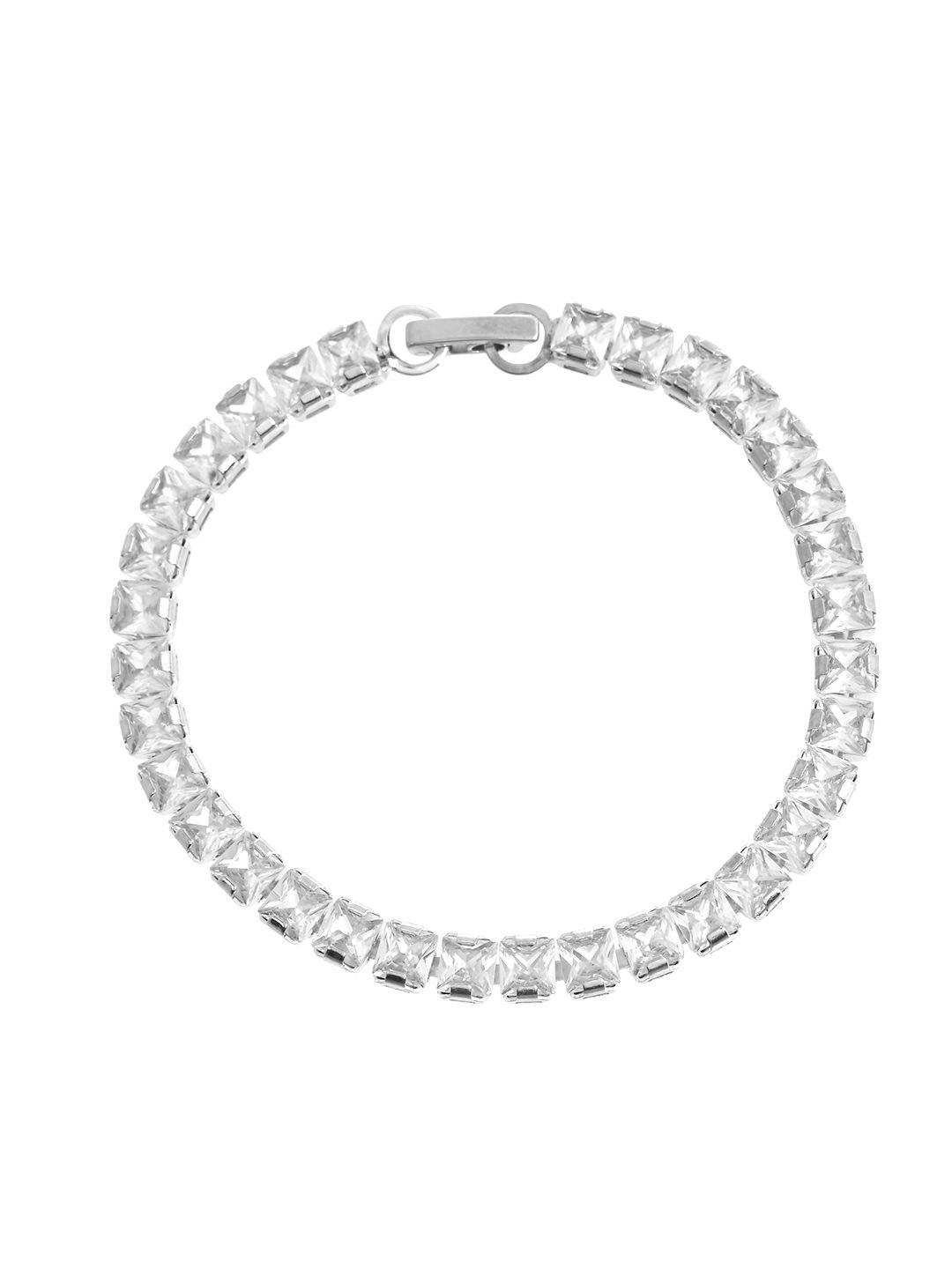 Silvermerc Designs Silver-Plated Princess-Cut CZ Tennis Link Bracelet