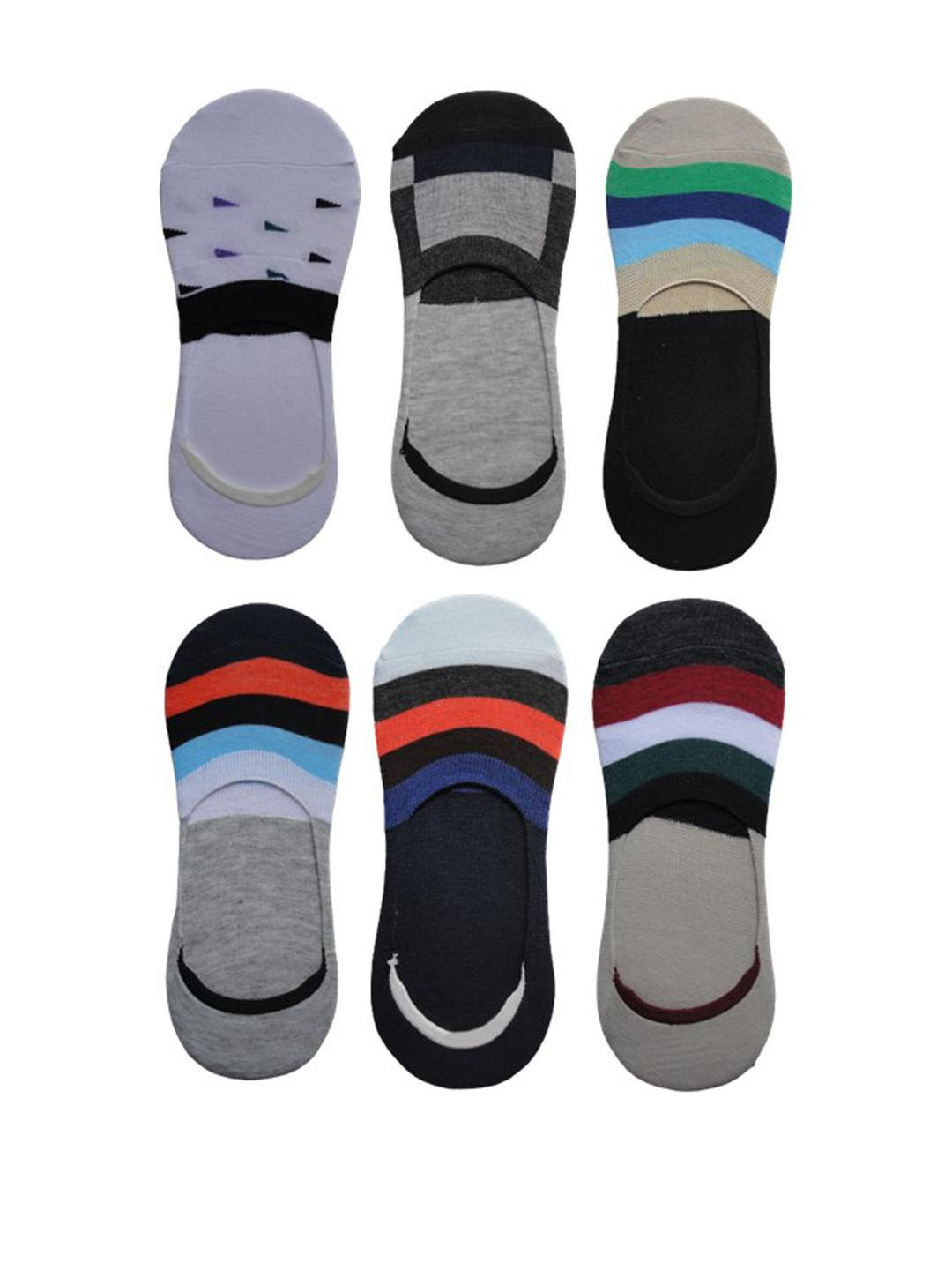 VOICI Unisex Pack of 6 Multi-Color Striped No-Show Loafer Socks