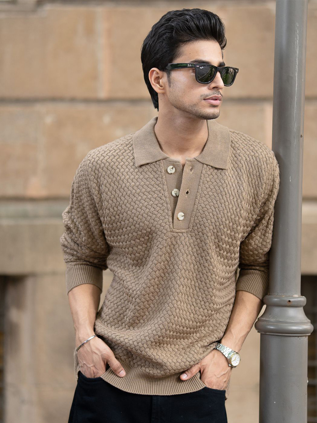 Powerlook Men Knit Self Design Sweaters