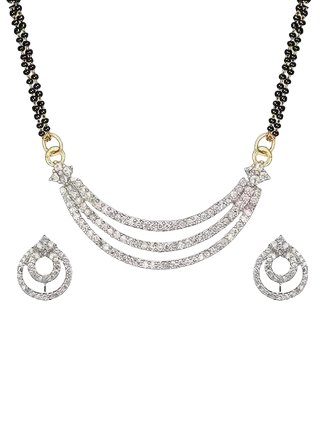 Mantra Enterprise Silver-Plated Artificial Stones Studded & Beaded Mangalsutra
