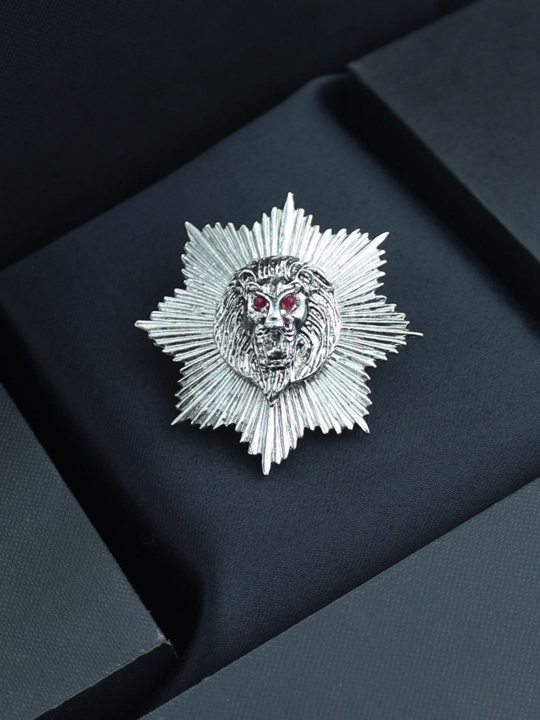 House of Pataudi Silver-Toned Artificial Stones Studded Statement Brooch