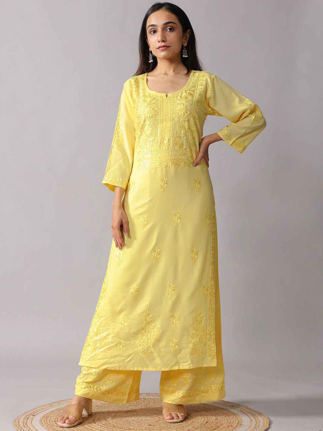 colorkosh Women Woven Design Kurta with Palazzos