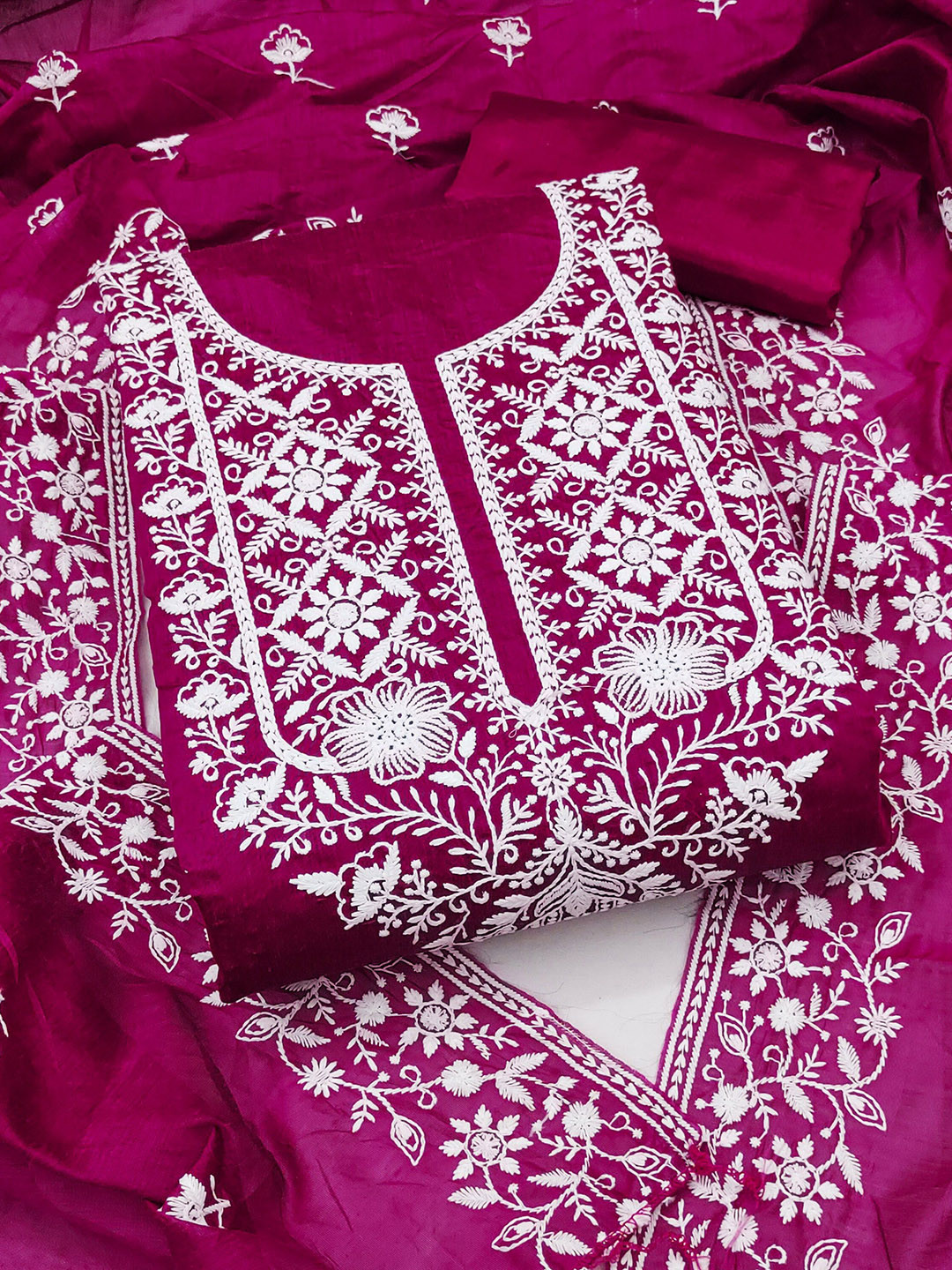 MANVAA Floral Embroidery Thread Work Chanderi Cotton Unstitched Dress Material