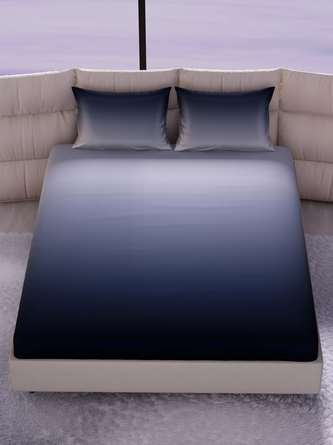 Stoa Paris Grey & Black 300 TC Fitted Double King Bedsheet Set 1.52 m x 1.98 m