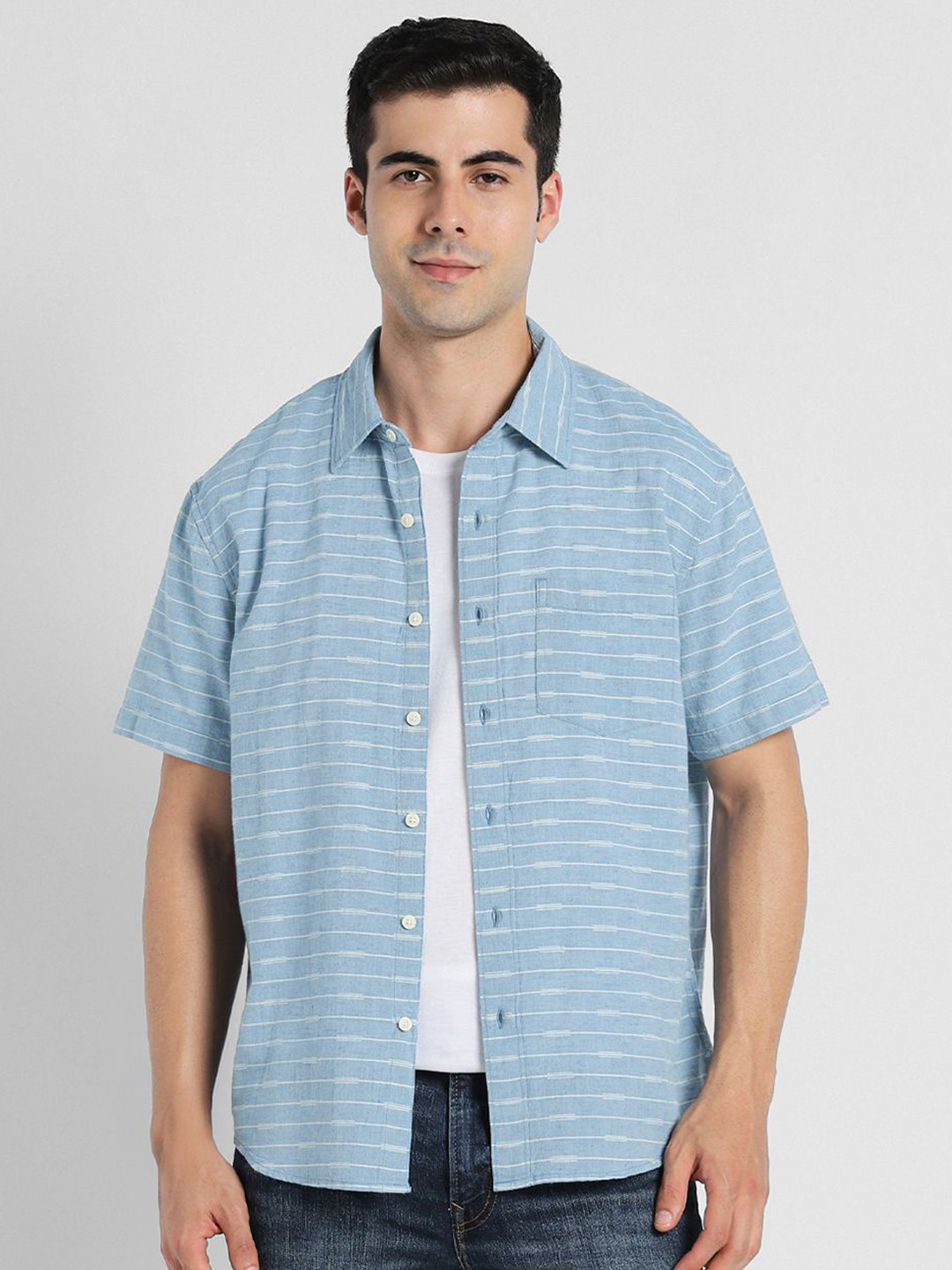 AMERICAN EAGLE OUTFITTERS Men Horizontal Striped Spread Collar Cotton Casual Shirt
