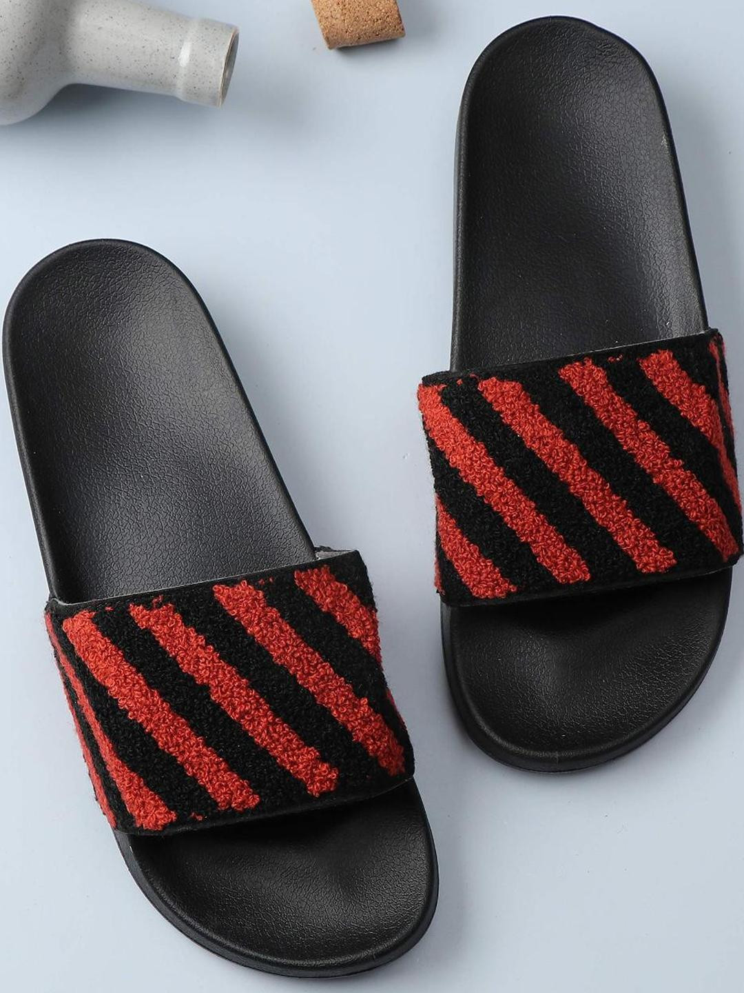 Drunken Women Fur Black Red Sliders