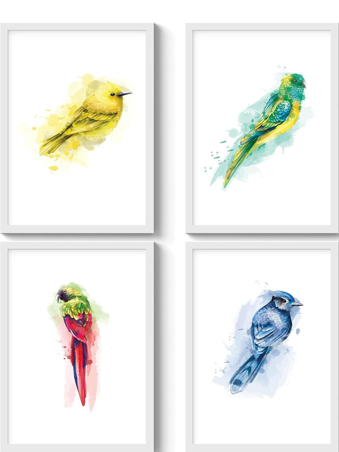 TAGVE White Set of 4 Piece Wood Birds and Animals Paintings