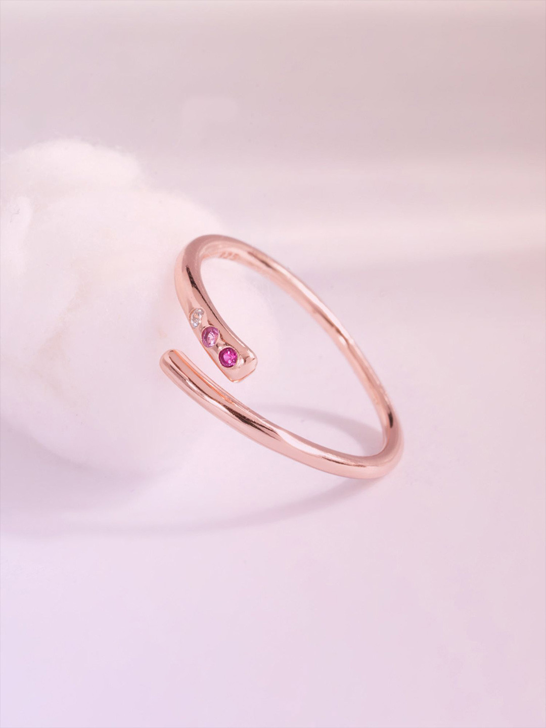 PALMONAS Women 925 Sterling Silver Rosy Drift Rose Gold-Plat CZ Stone Studded Finger Ring