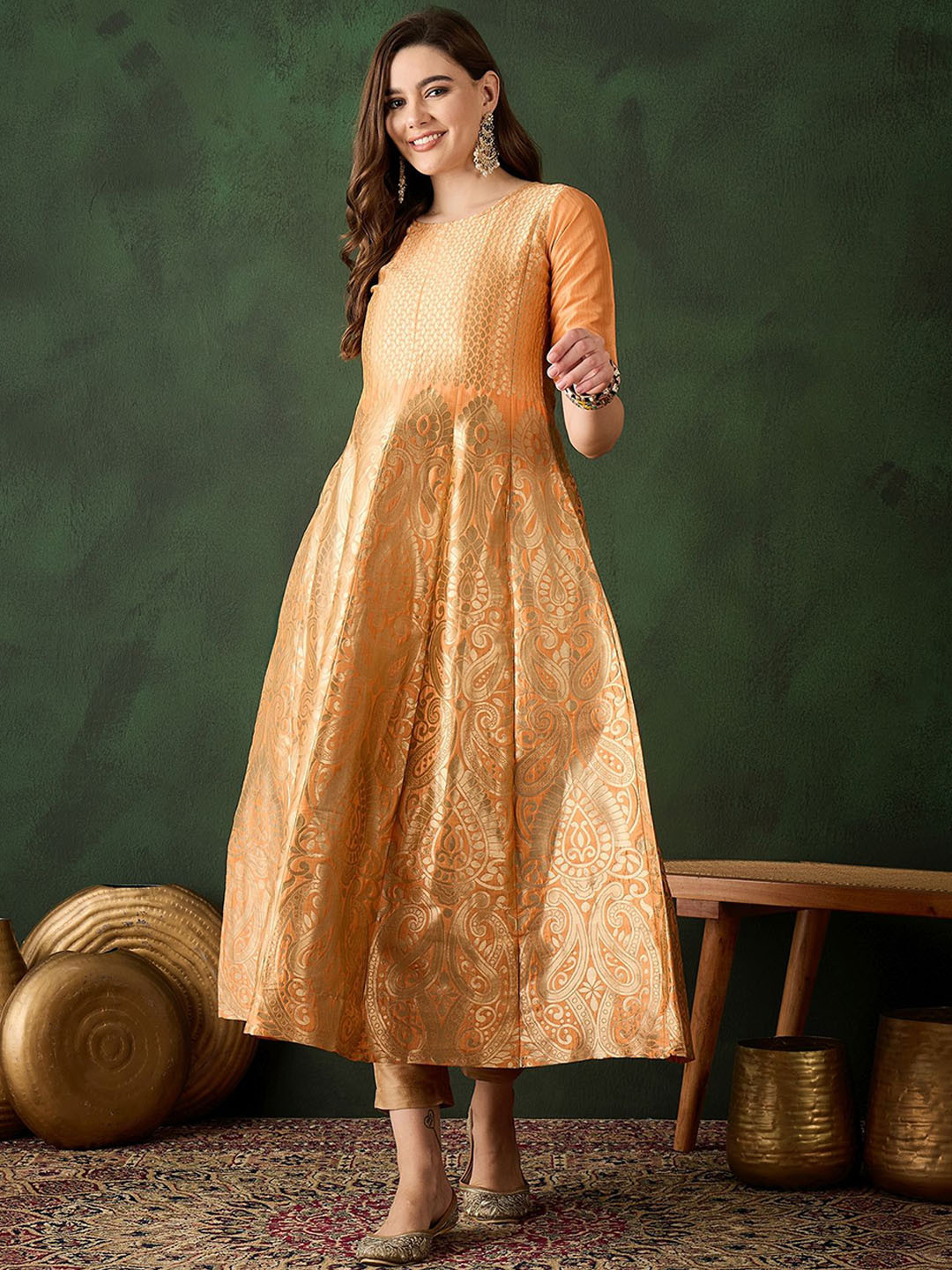 SZN Self Design Banarasi Brocade Fit & Flared Maxi Dresses