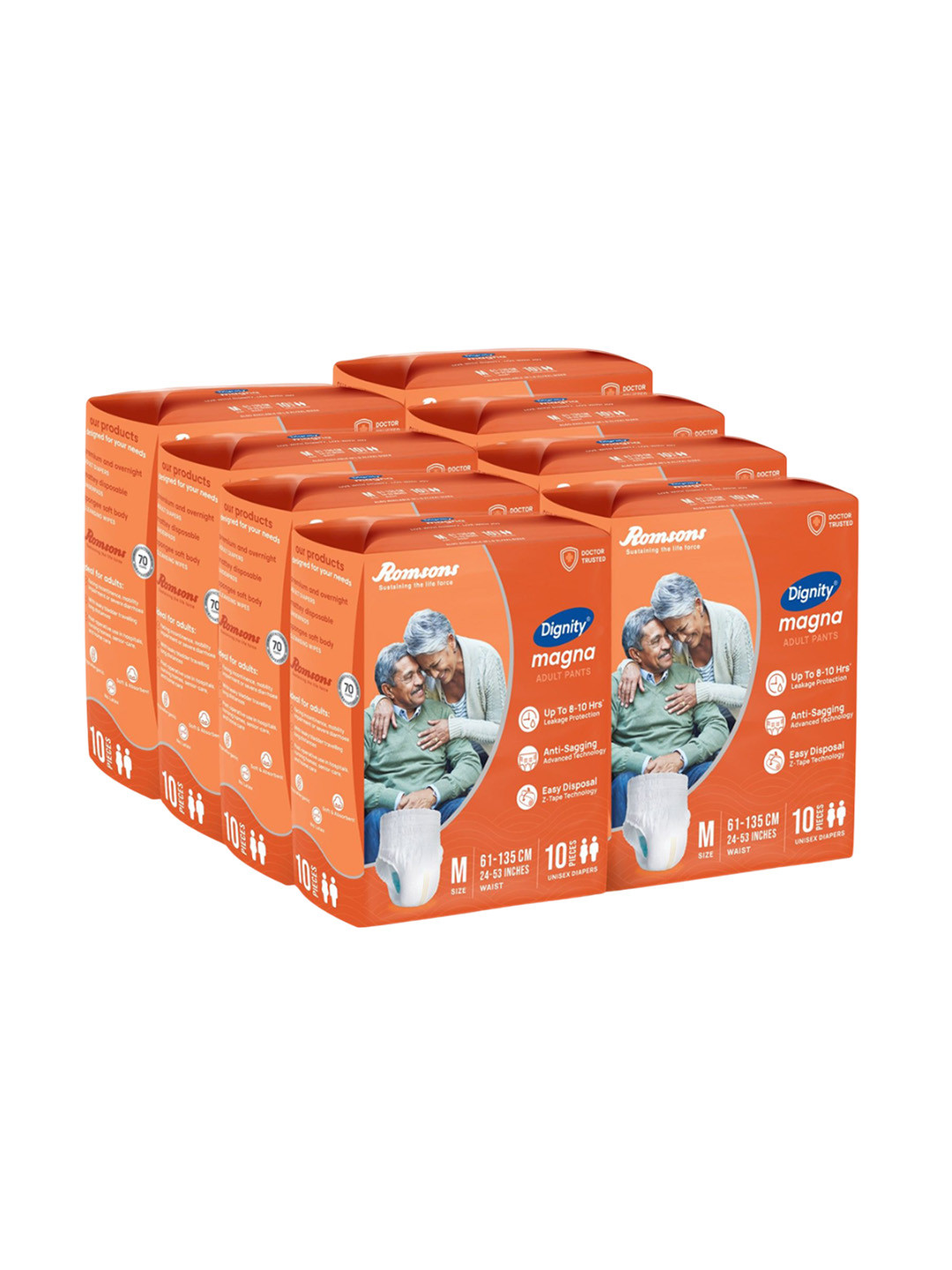Dignity Set Of 8 Magna Pant-Style Adult Diapers - M - 10 Pcs Each