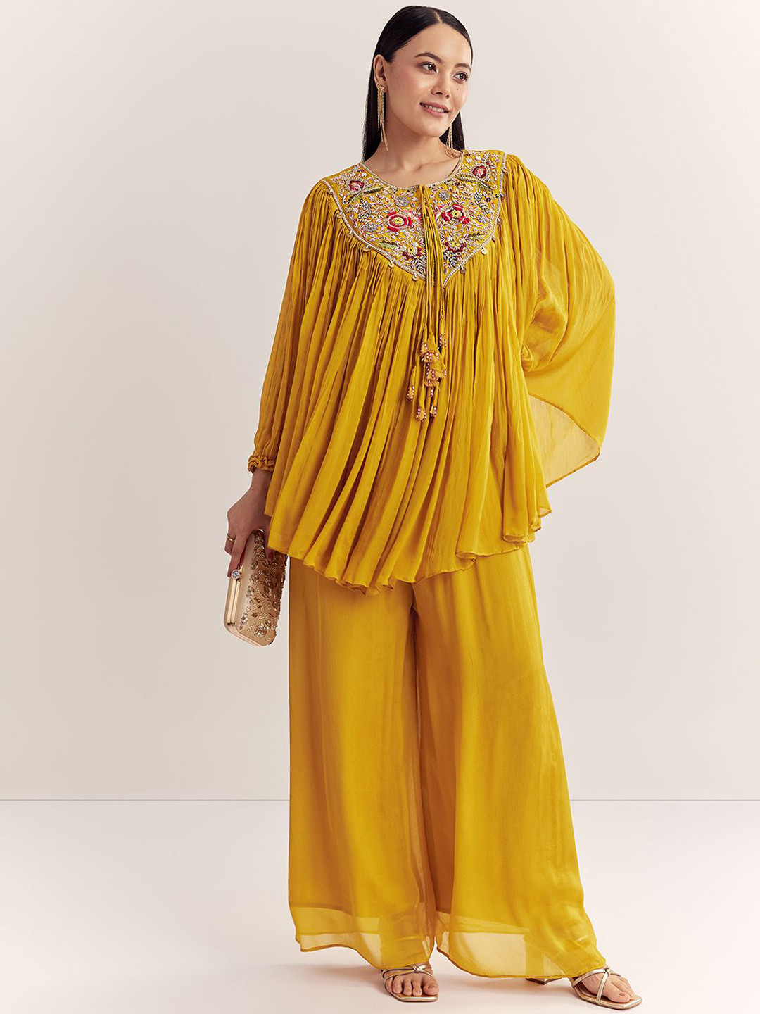 KALKI Fashion Women Ethnic Motifs Embroidered Zardosi And Thread Work Kurti with Palazzos