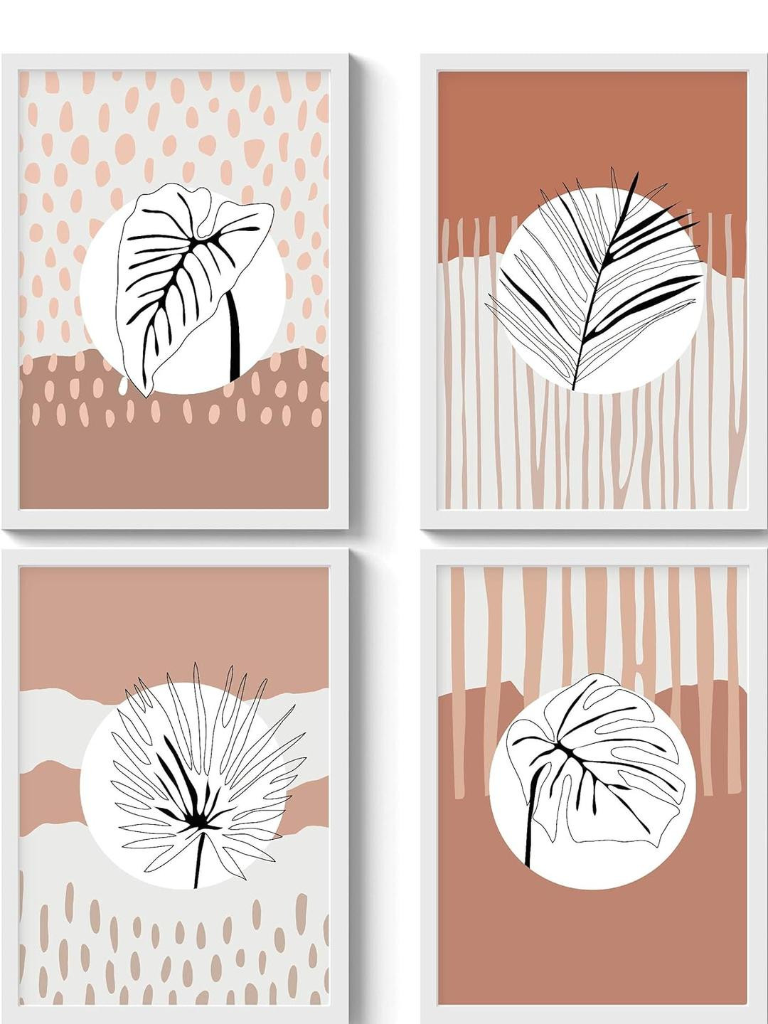 TAGVE White Set of 4 Autumn Structural Botanical Leaf Canvas Wall Paintings With Frame