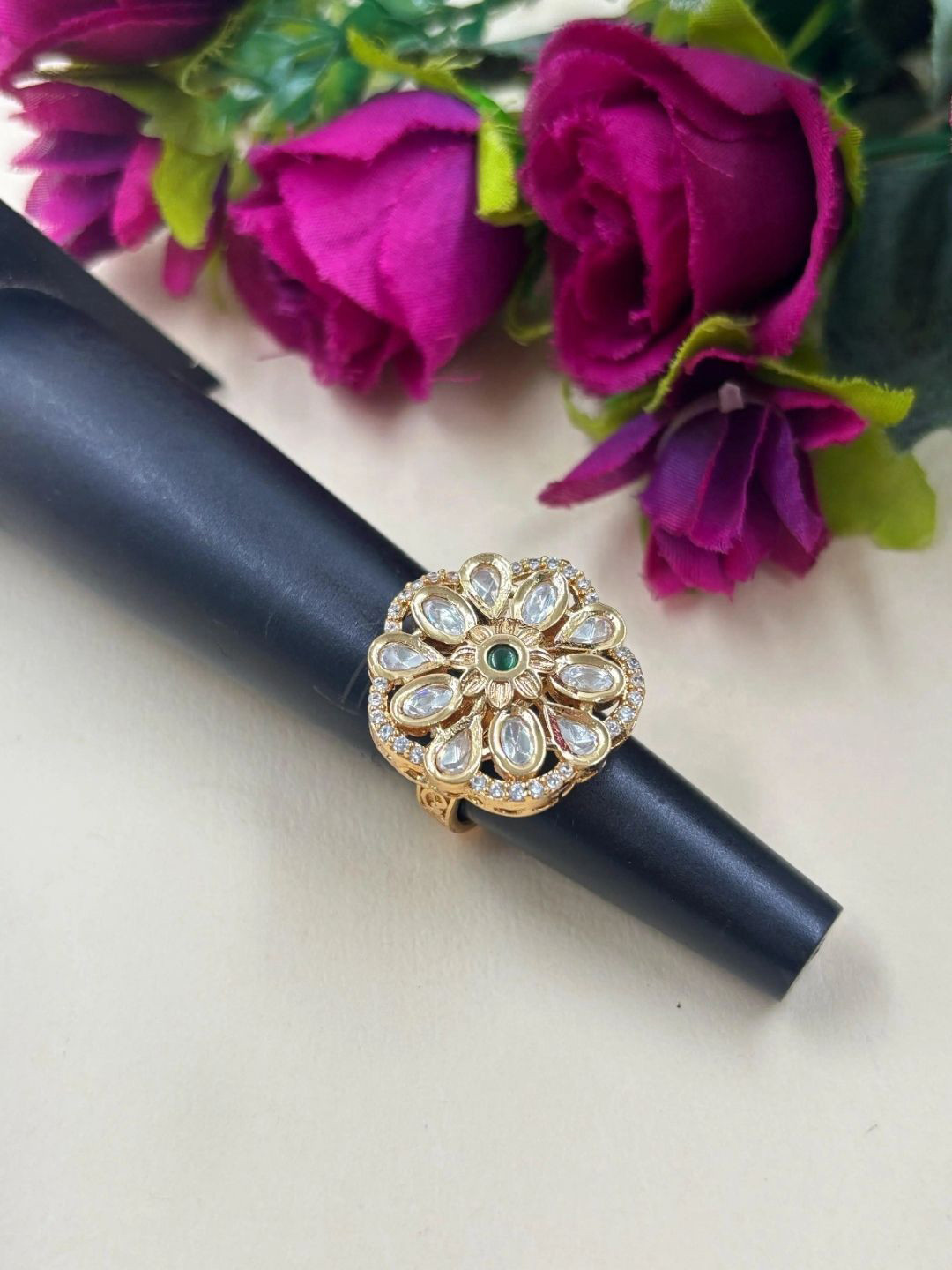 Gehna By  Beadazzled Rose Gold Plated Kundan Studded Finger Ring