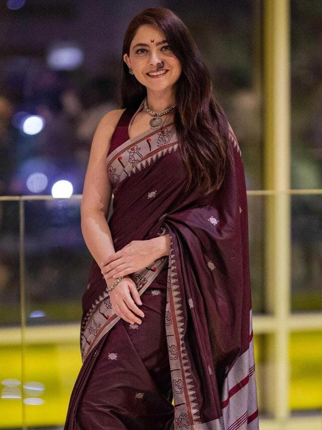 Kriyansh Maroon Silk Cotton Banarasi Saree