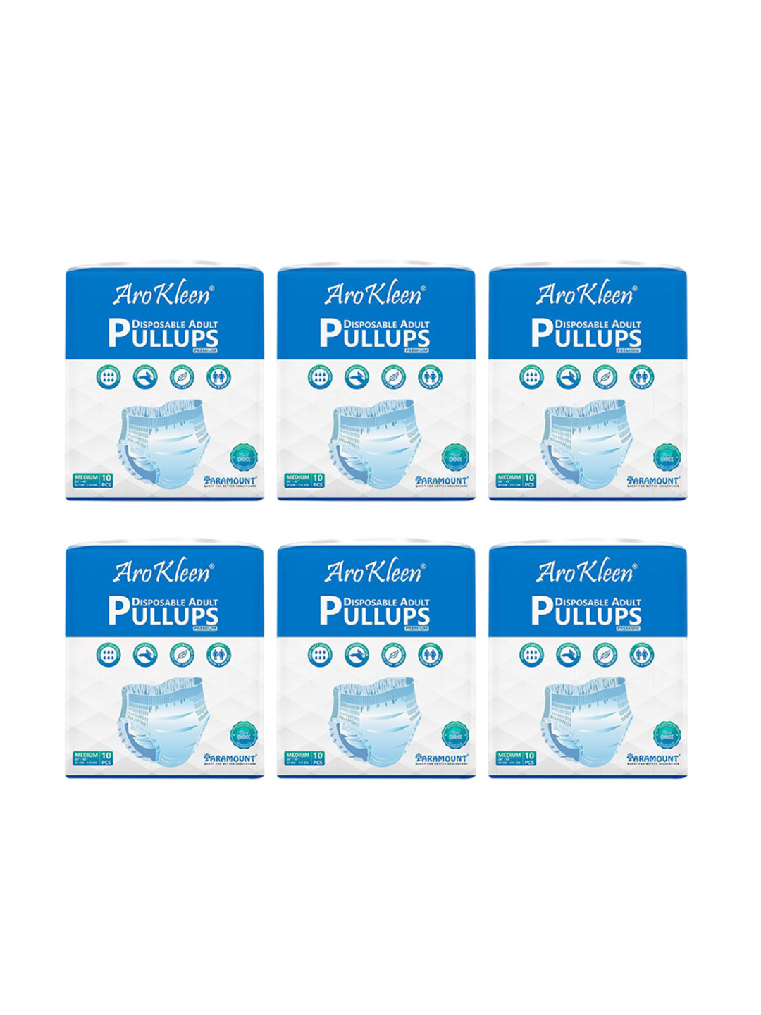 Arokleen Set Of 6 Premium Adult Pull Up Diapers - M - 10 Pcs Each