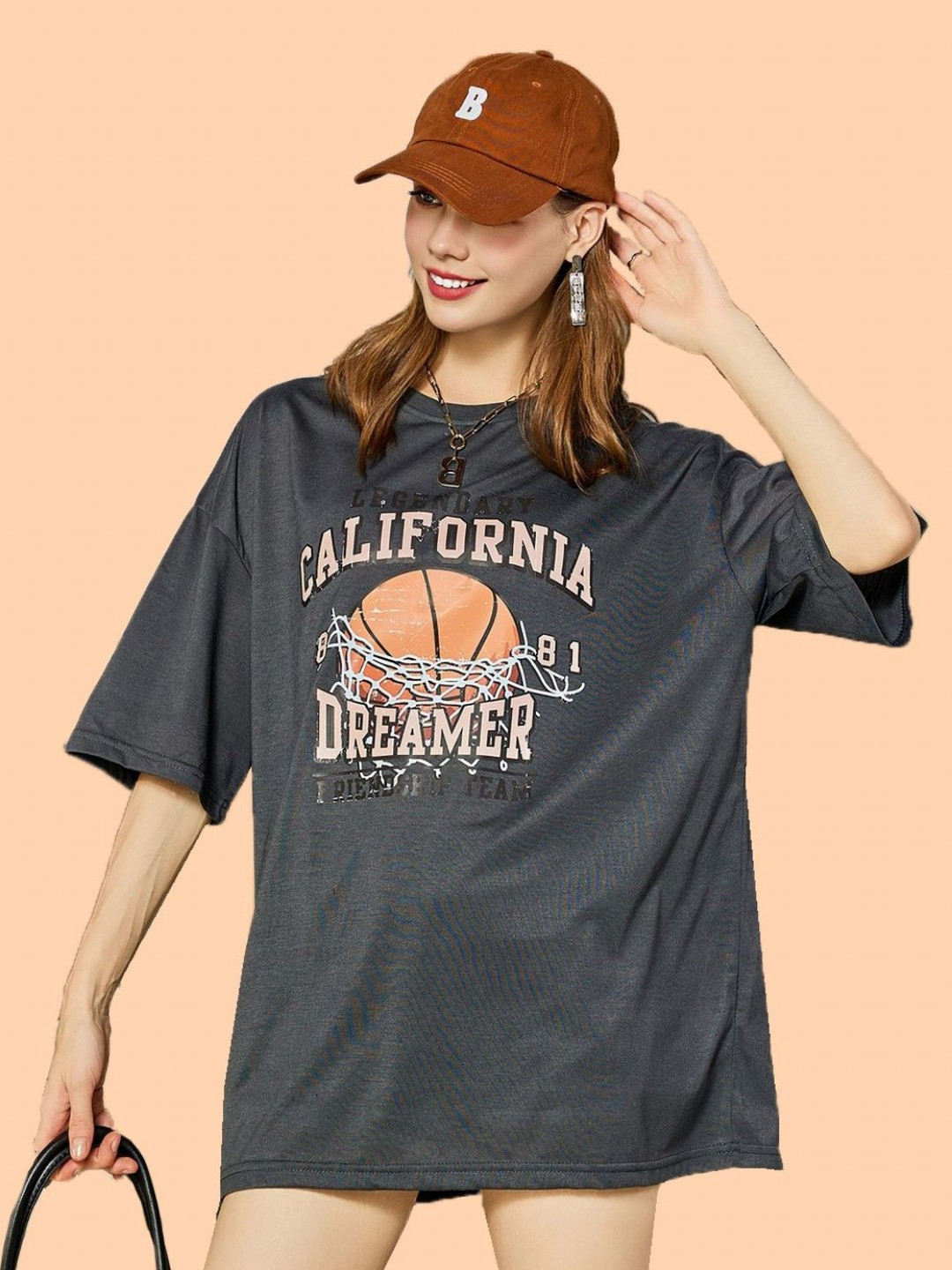 Christy World Women Graphic Printed Round Neck Oversized T-shirt
