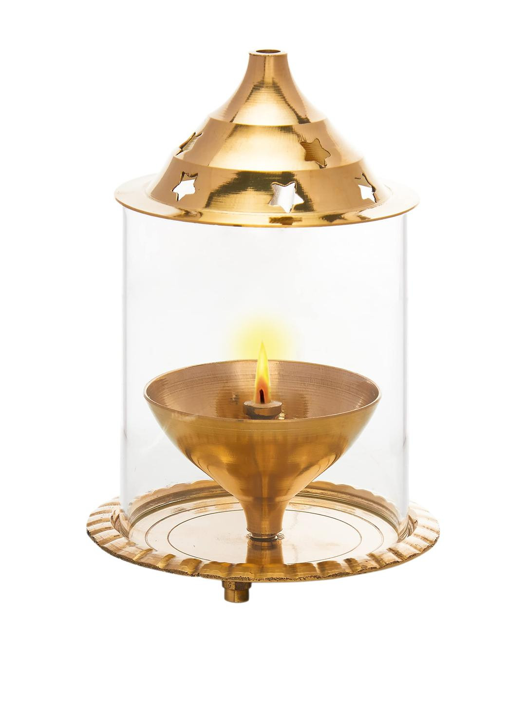 Shakuntla Vintage Gold & Transparent Brass Diya With Borosilicate Glass Cover