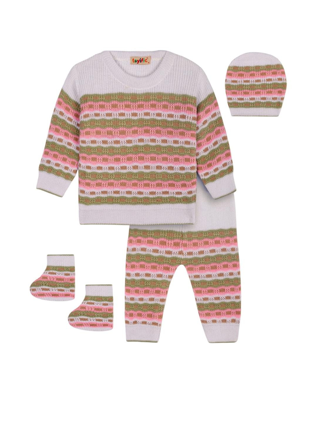 toyific Unisex Newborn Knitted Wool Warm Booties & Cap Winter Set