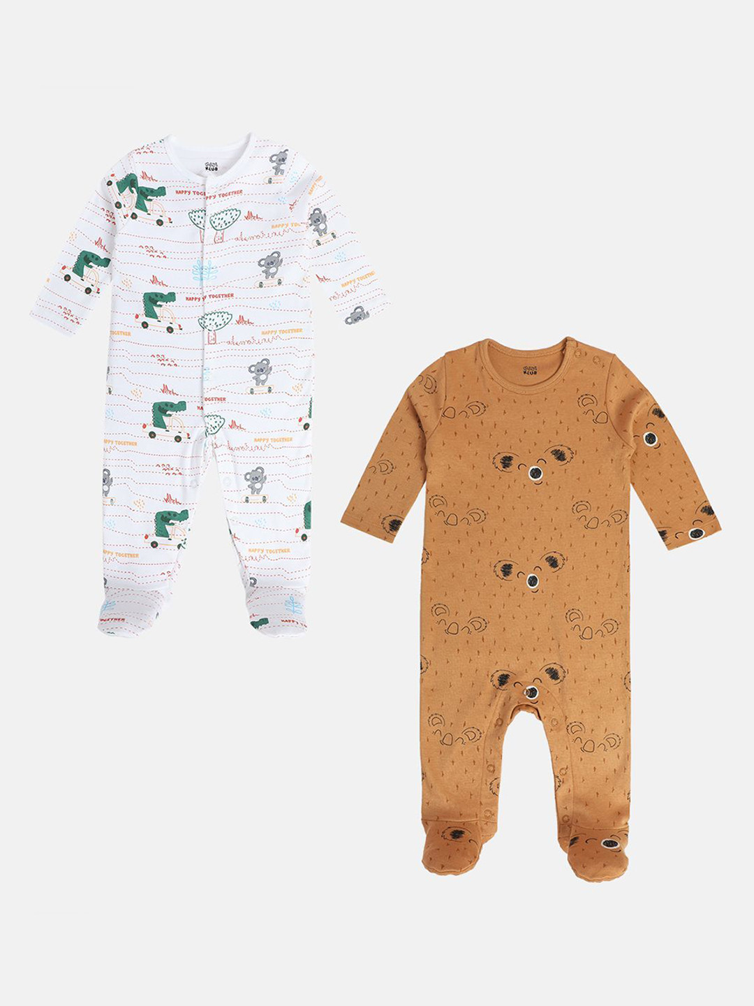 MINI KLUB Boys Pack of 2 Cartoon Printed Sleepsuit