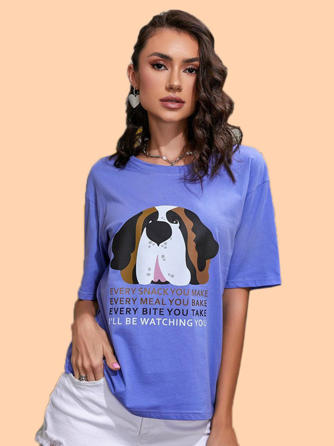 Christy World Typography Printed Round Neck Drop-Shoulder Sleeves Oversized T-shirt