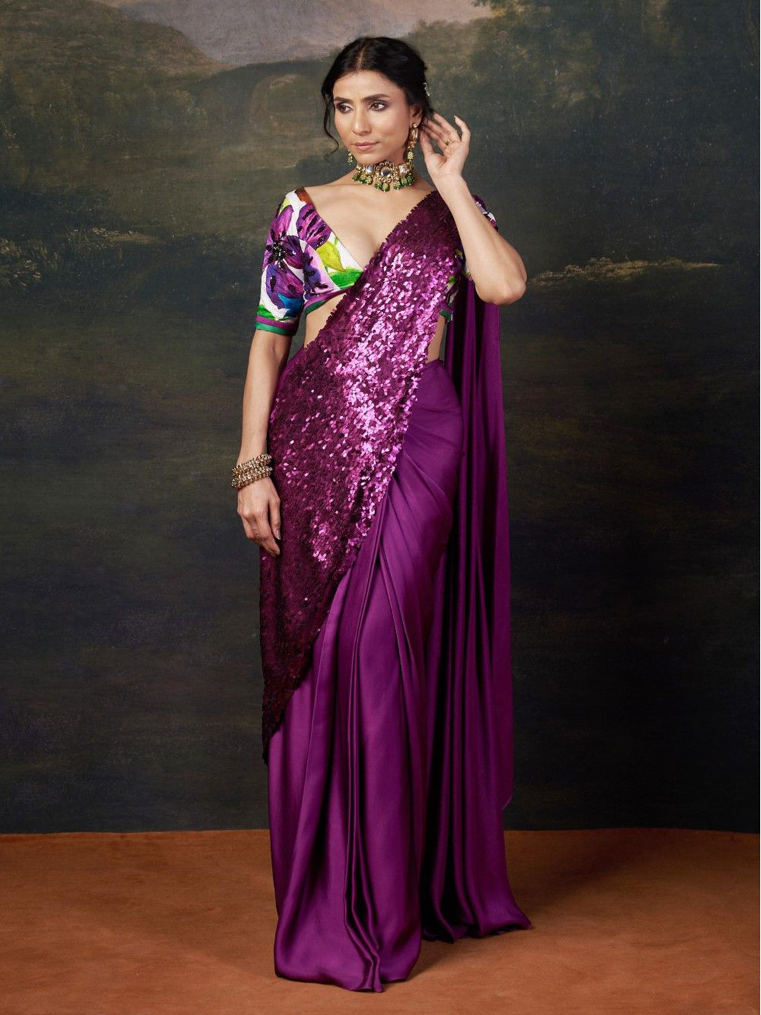 THETAA Embellished Satin Heavy Work Ready to Wear Saree