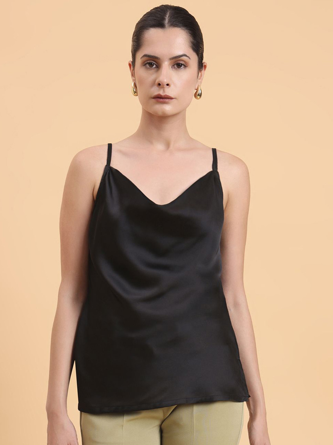 PowerSutra Women Cowl Neck Satin Tank Top