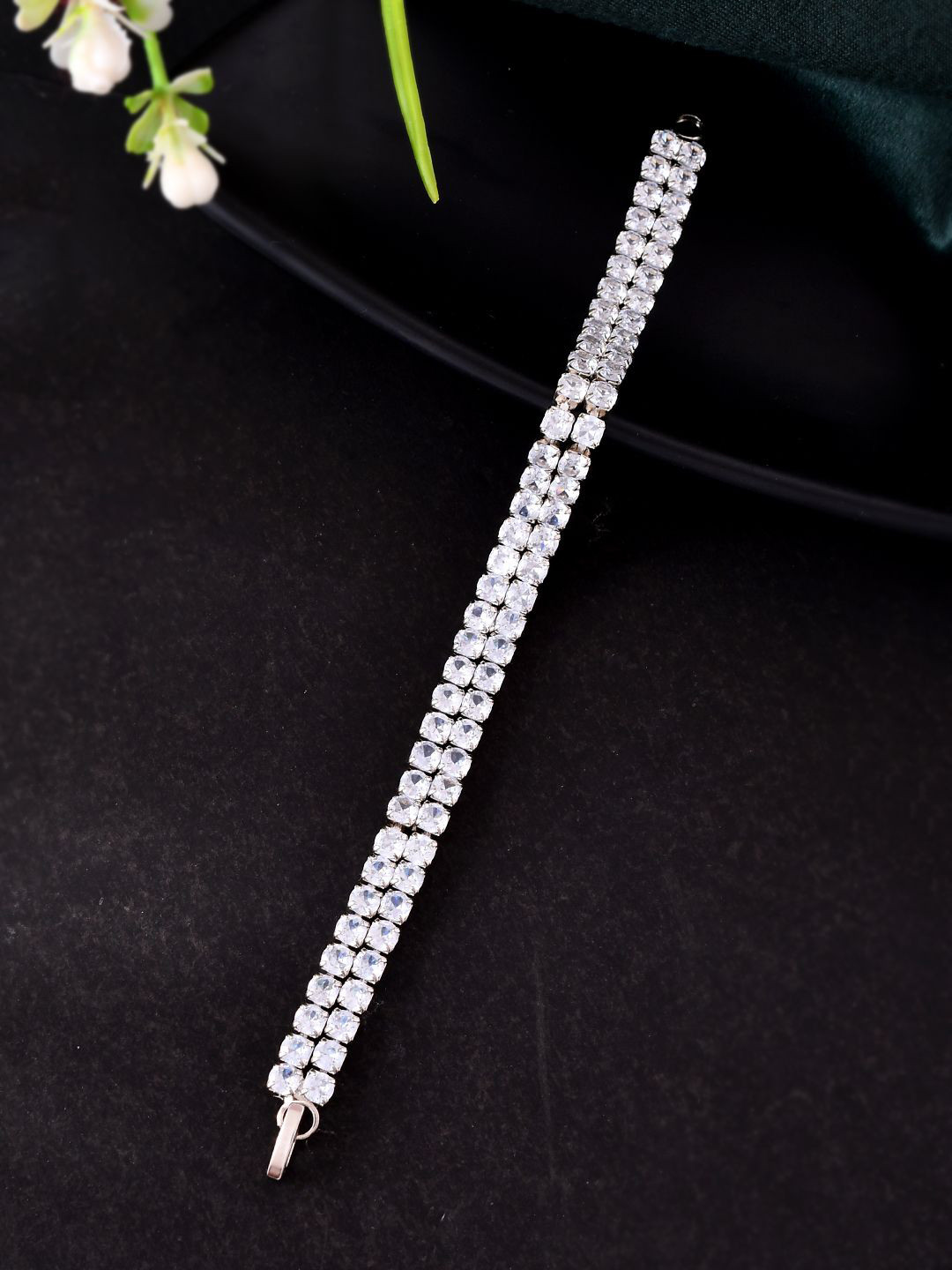 Silvermerc Designs Silver-Plated American Diamond Studded Round-Cut Wraparound Bracelet