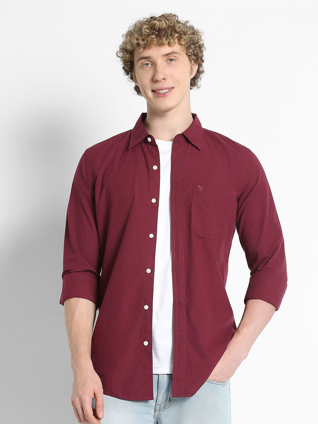 AMERICAN EAGLE OUTFITTERS Relaxed Fit Spread Collar Pure Cotton Casual Shirt
