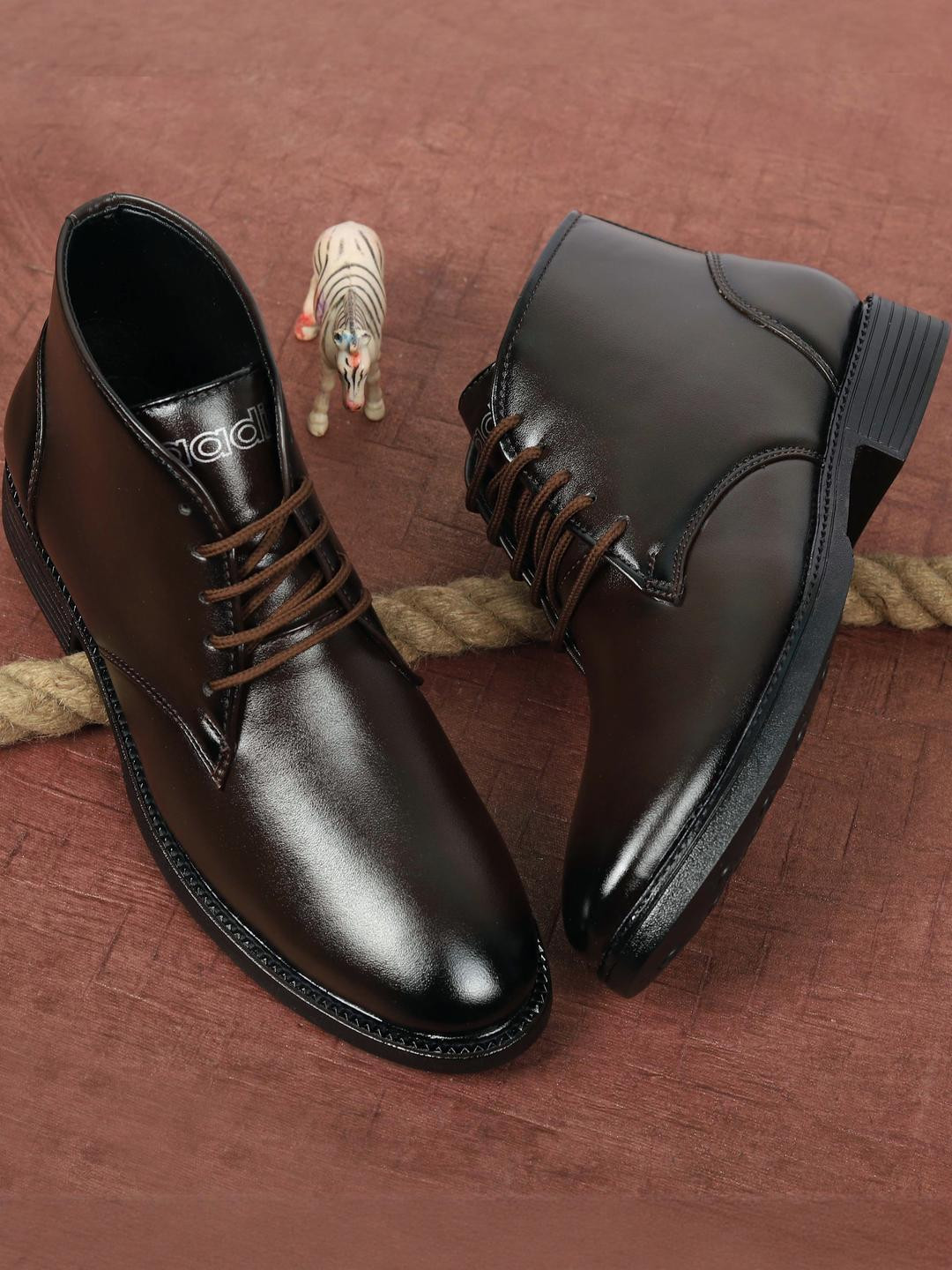 aadi Men Brown Synthetic Leather Lightweight Comfortable Trendy Lace Up Ankle Formal Boots