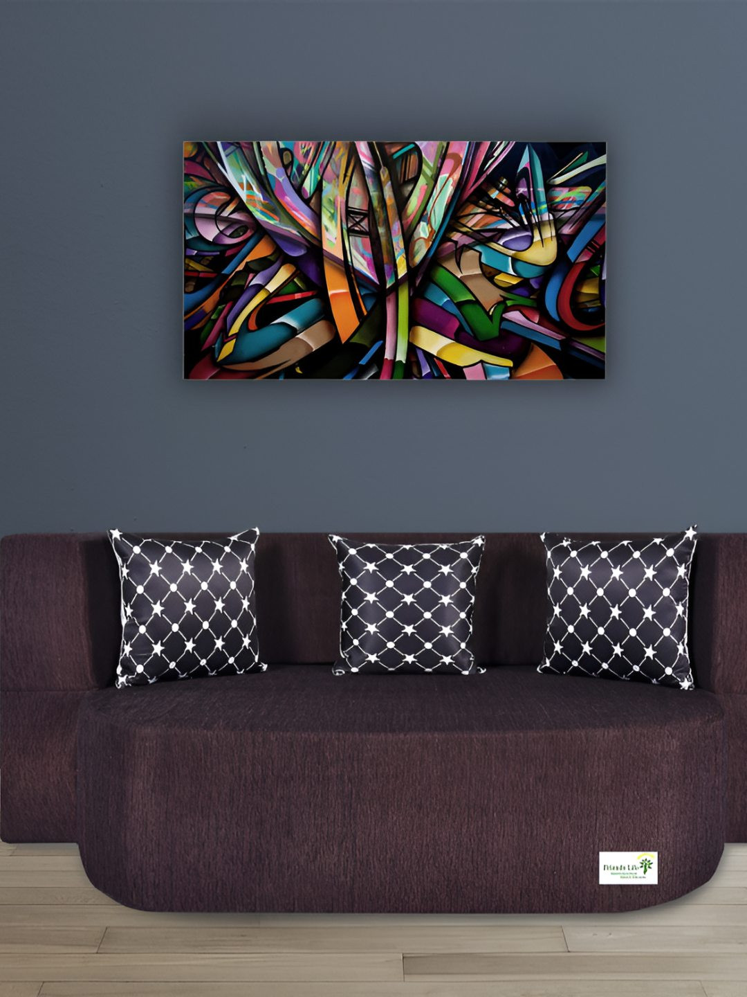 FRIENDS LIFE Brown & Black Foam 2 Seater Fold Out Sofa Cum Bed With Pillows