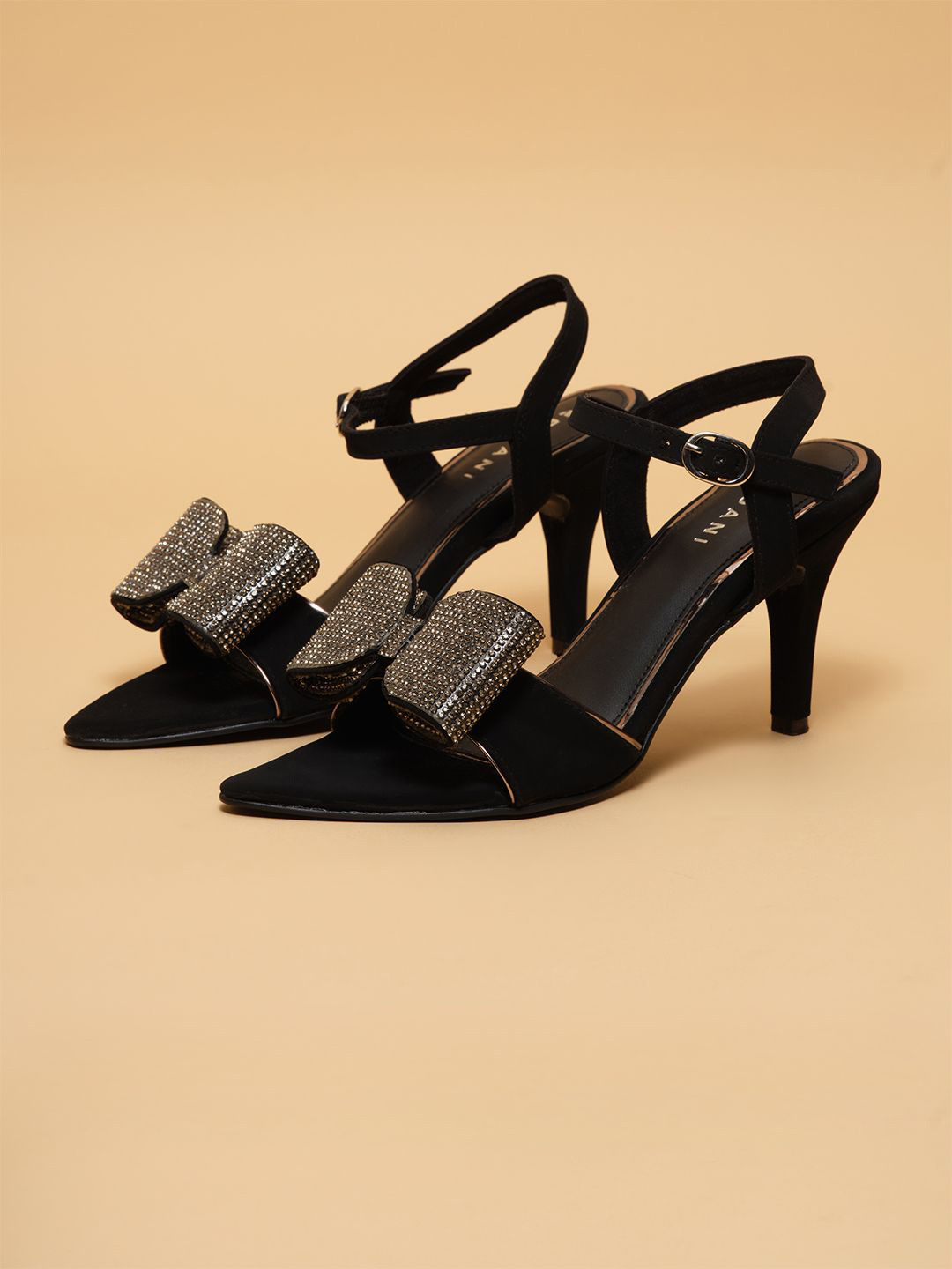 ERIDANI Tiffany Women Stiletto Heel Sandals with Embellished Bows