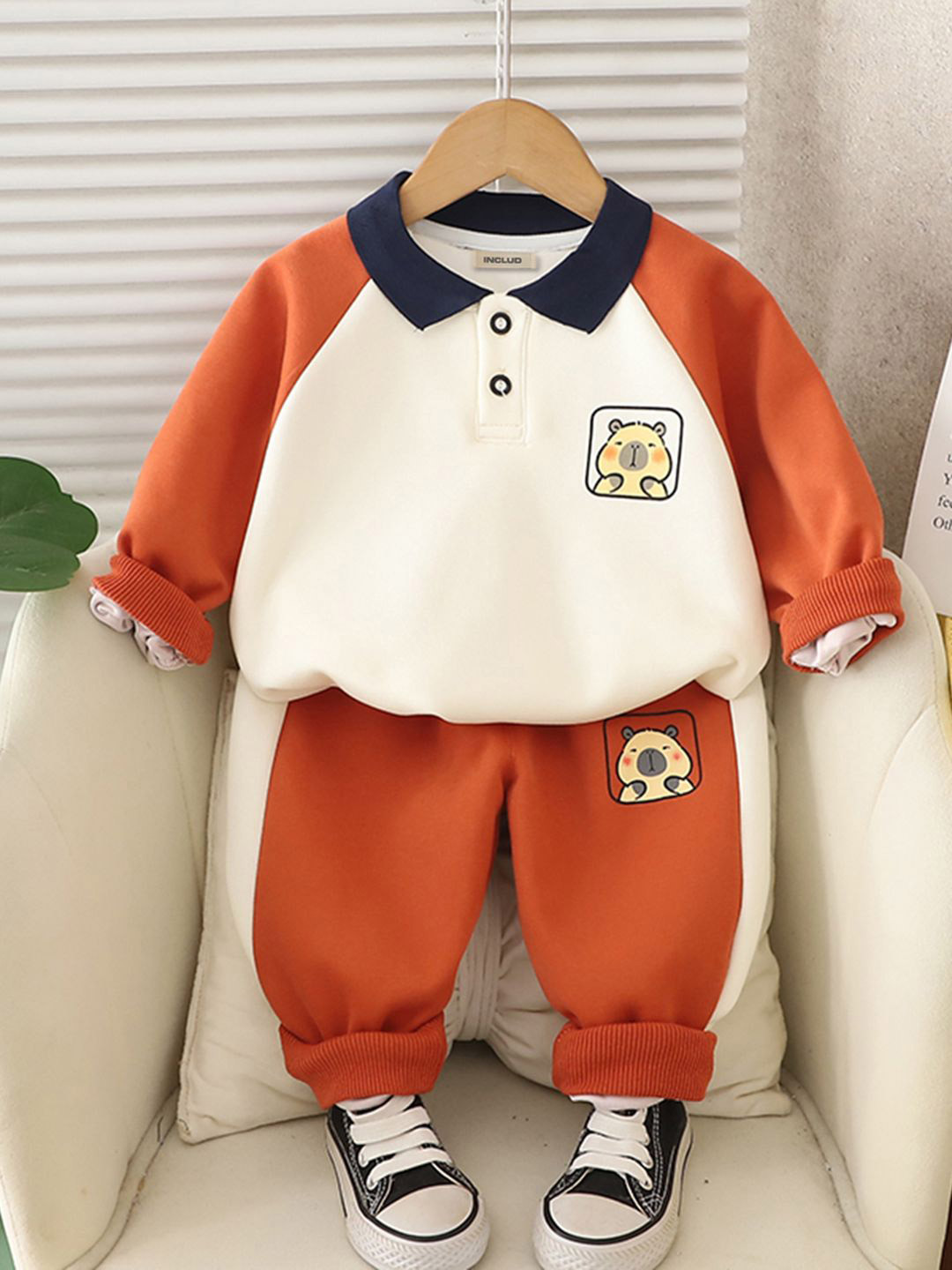 INCLUD Boys Colourblocked Polo Collar Sweatshirt With Joggers