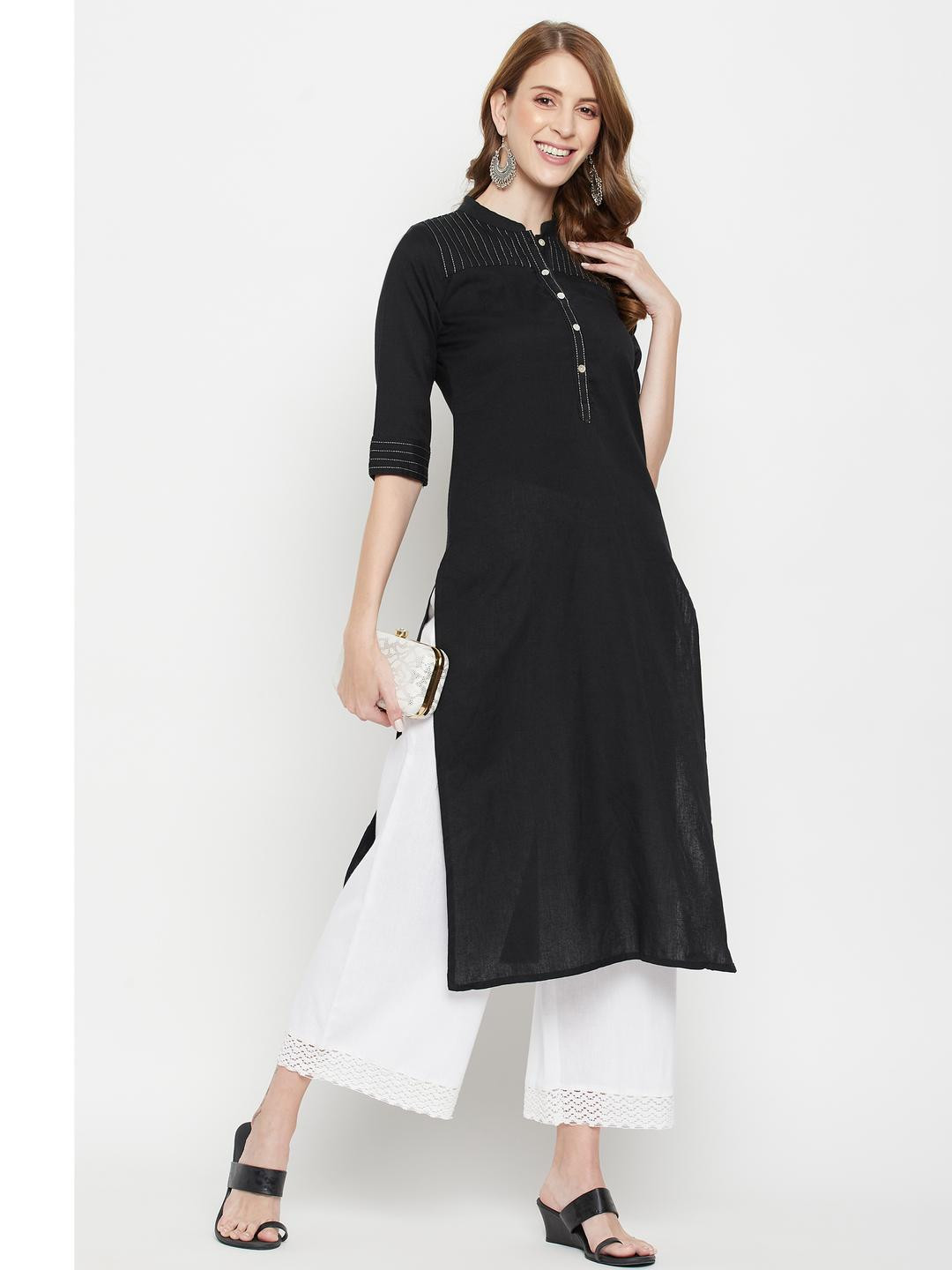 MJ LIFE STYLE Women White Wide-Leg Culottes with Lace Hem Palazzos