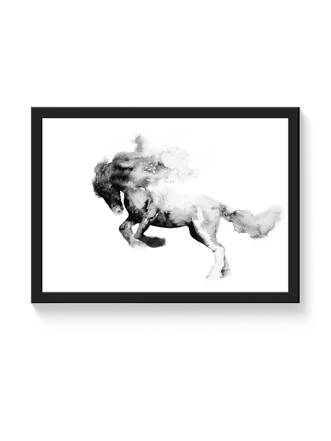TAGVE Black Pack Of 1 Wooden Horse Wall Art With Frame