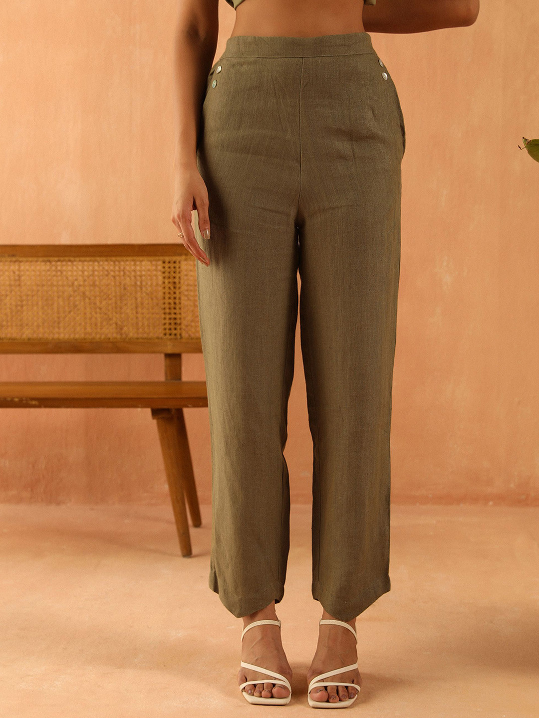 PRIMAL GRAY Women Original Straight Fit Easy Wash Button Up Parallel Trousers