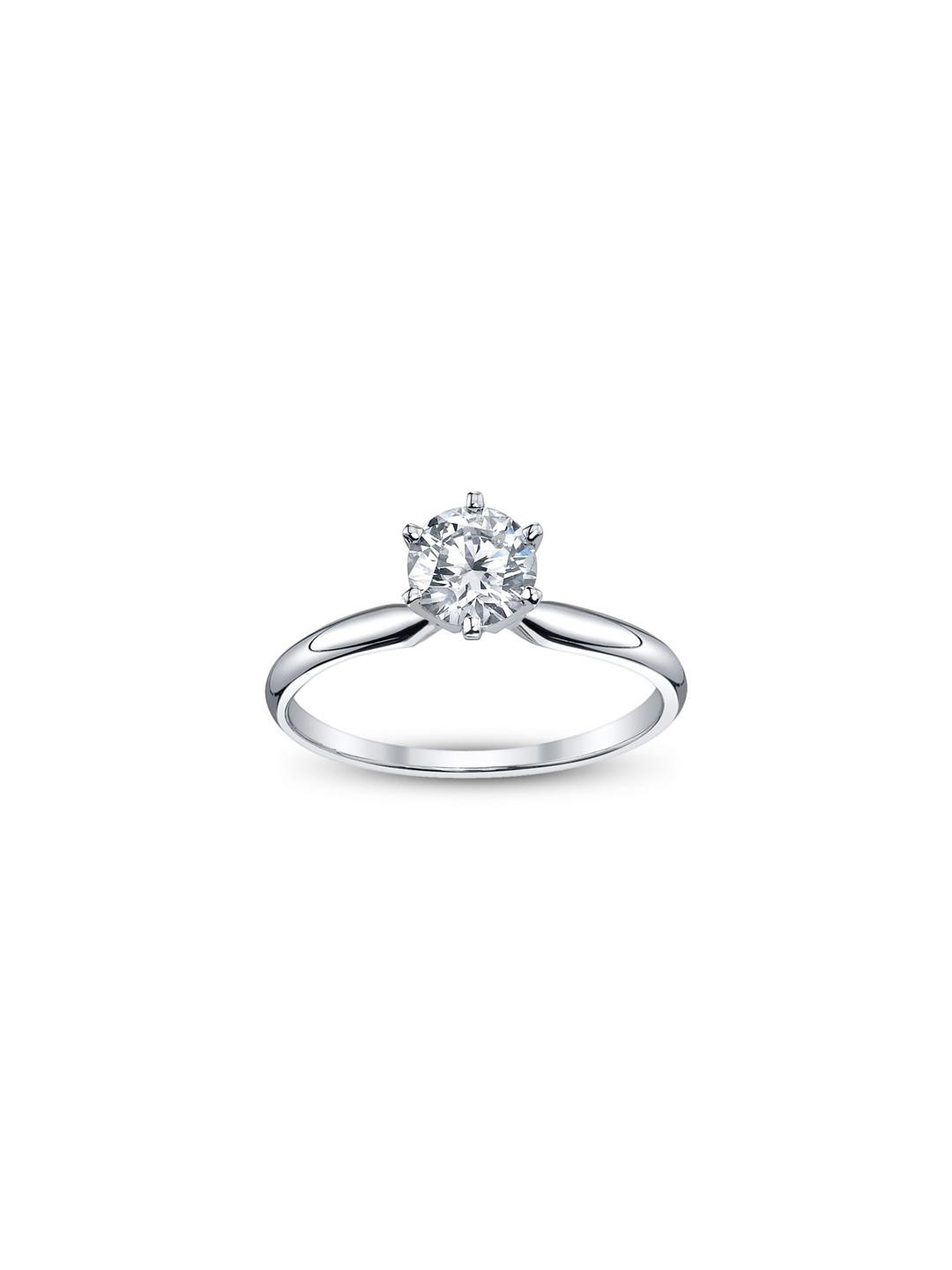 Be You White Solitaire Diamond Look Rhodium Plated Sterling Silver Ring For Women