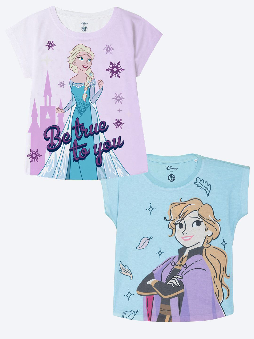 YK Disney Girls Pack Of 2 Elsa & Anna Printed Extended Sleeves Top