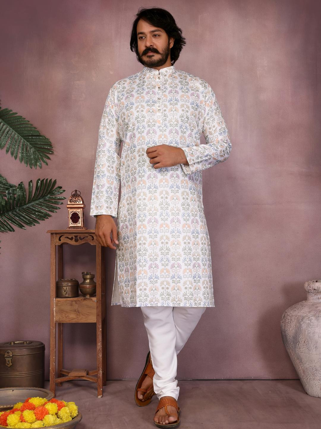DVILLA Men White Cotton Kurtas
