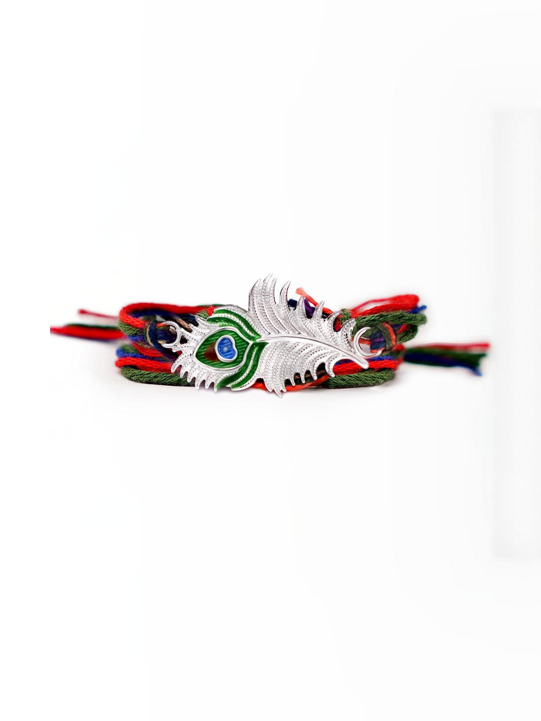 Milan Jewellers Silver Peacock Feather Thread Rakhi