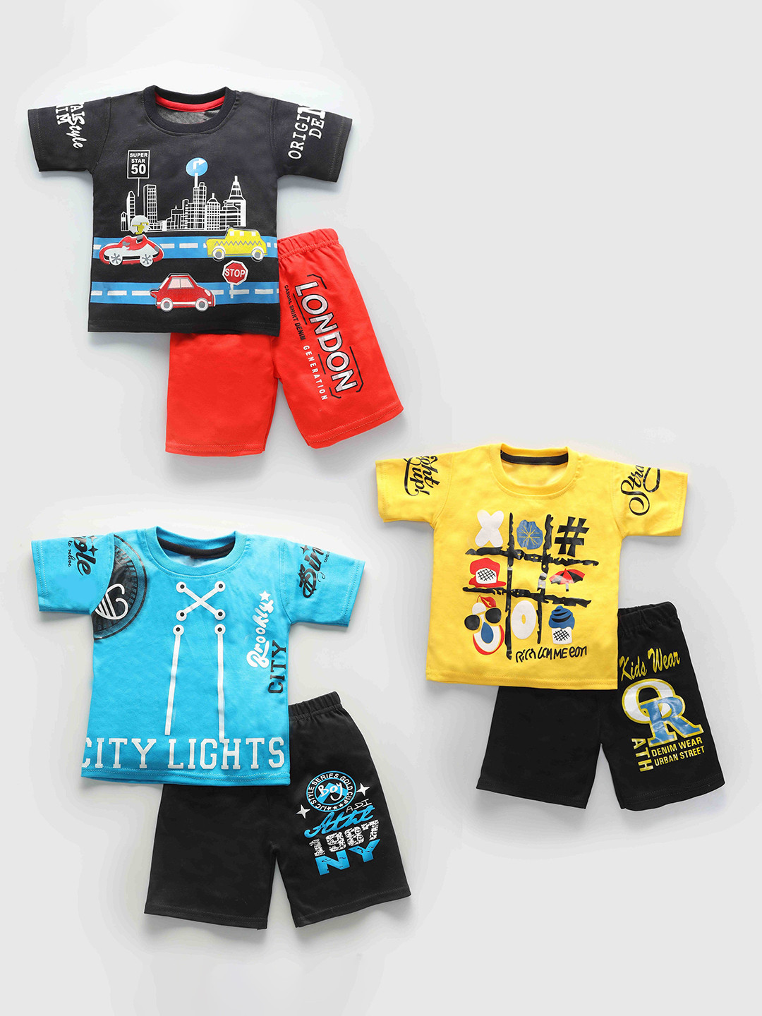 Usman Harooni Collection Boys Pack Of 3 Printed T-shirts With Shorts